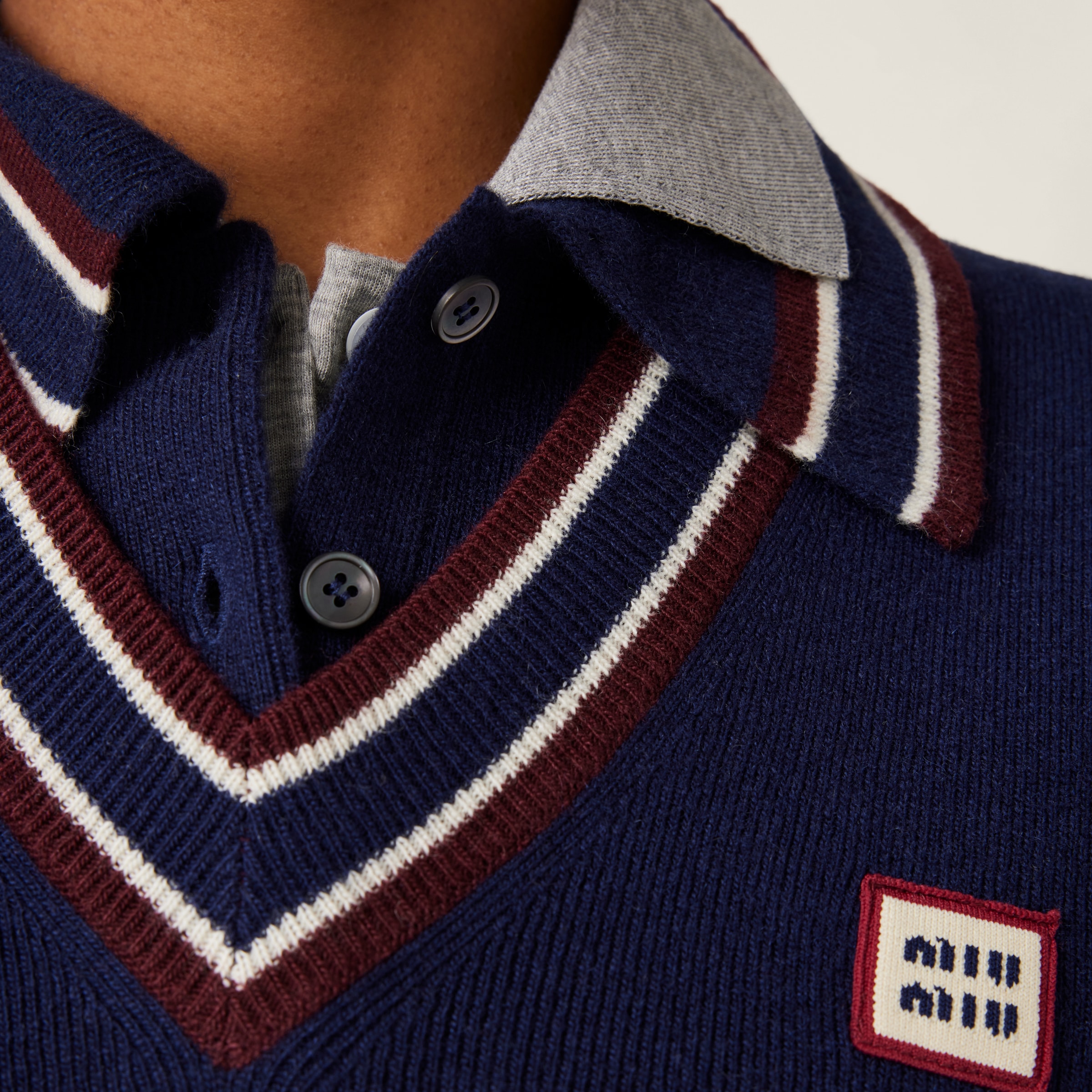 Miu Miu Wool And Cashmere Polo Sweater In Navy