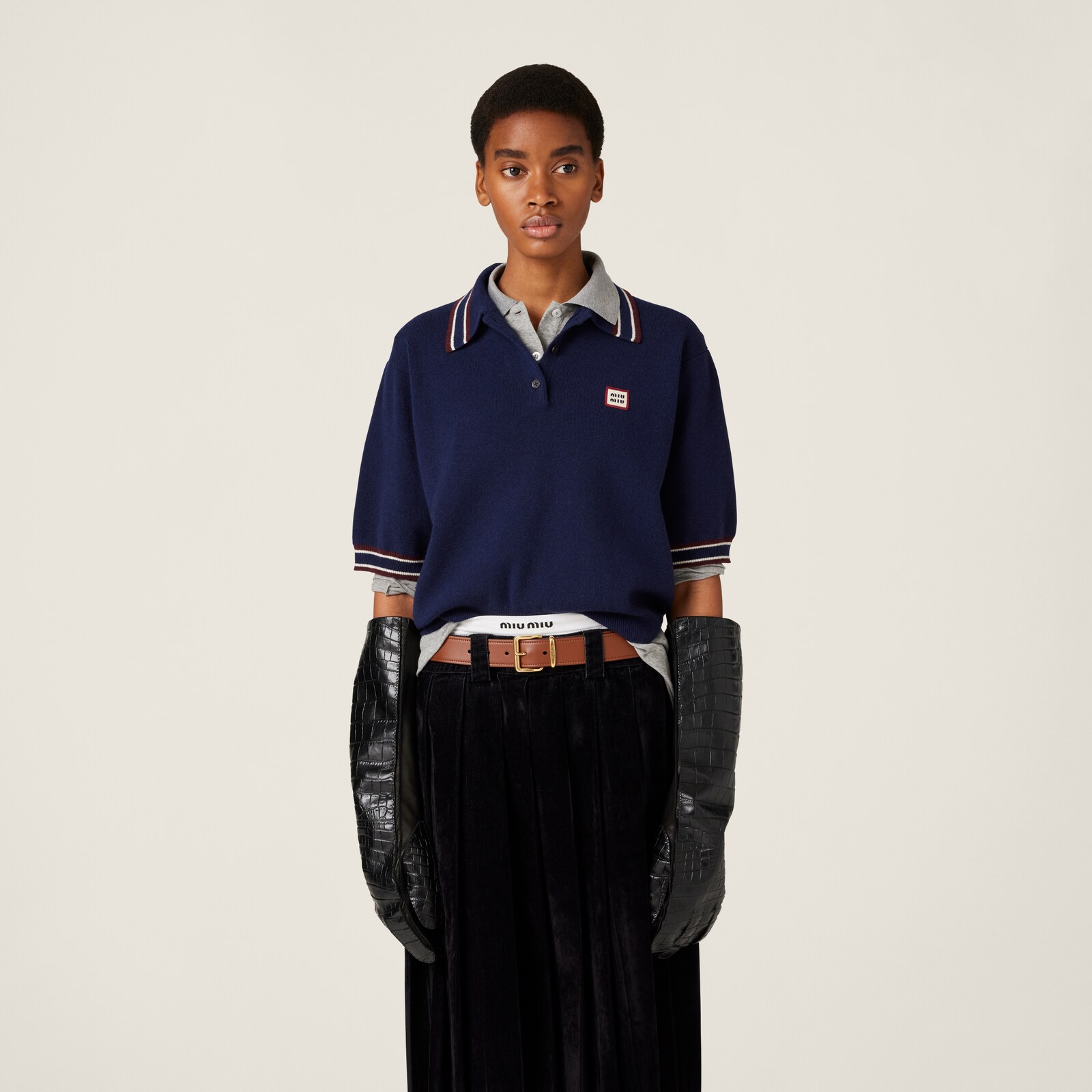 Navy Wool And Cashmere Polo Sweater | Miu Miu