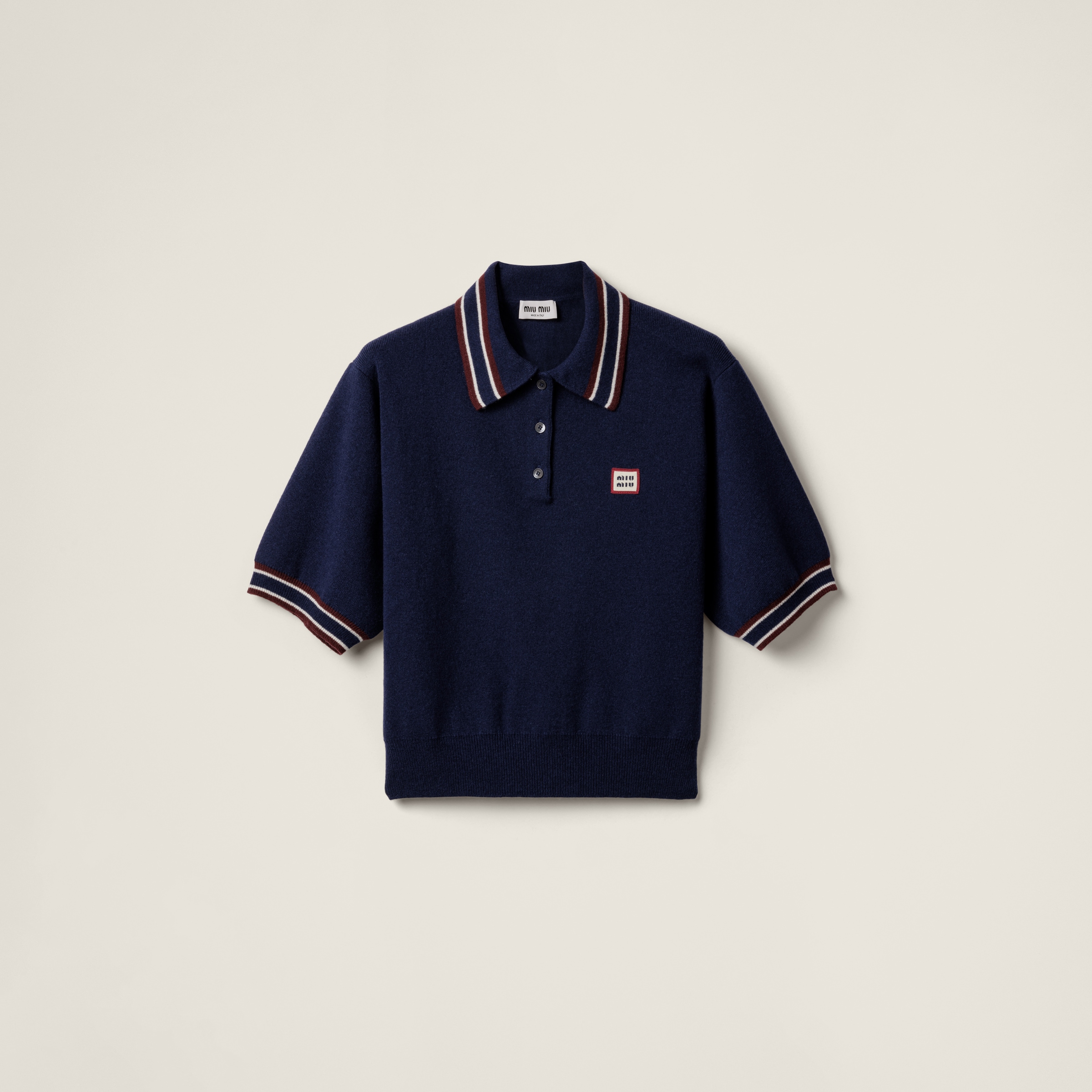 Miu Miu Wool And Cashmere Polo Sweater In Navy