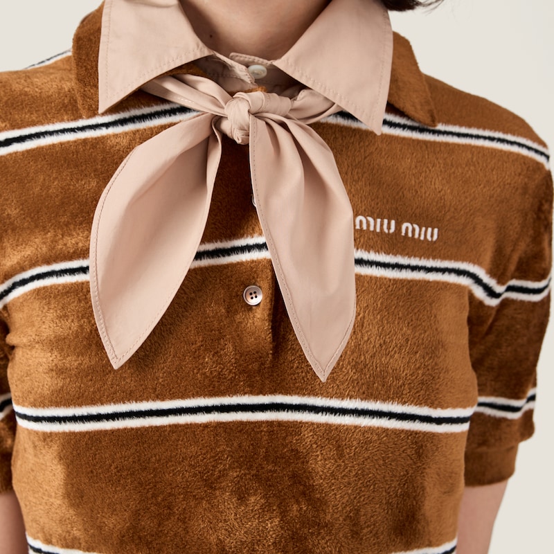 條紋人造絲 Polo 衫