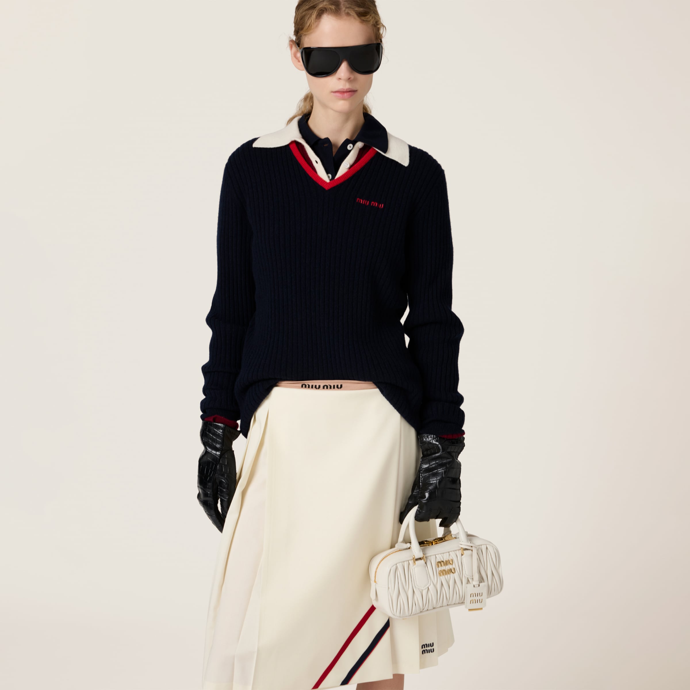 Miu Miu V-neck Cashmere Sweater In Blue/red