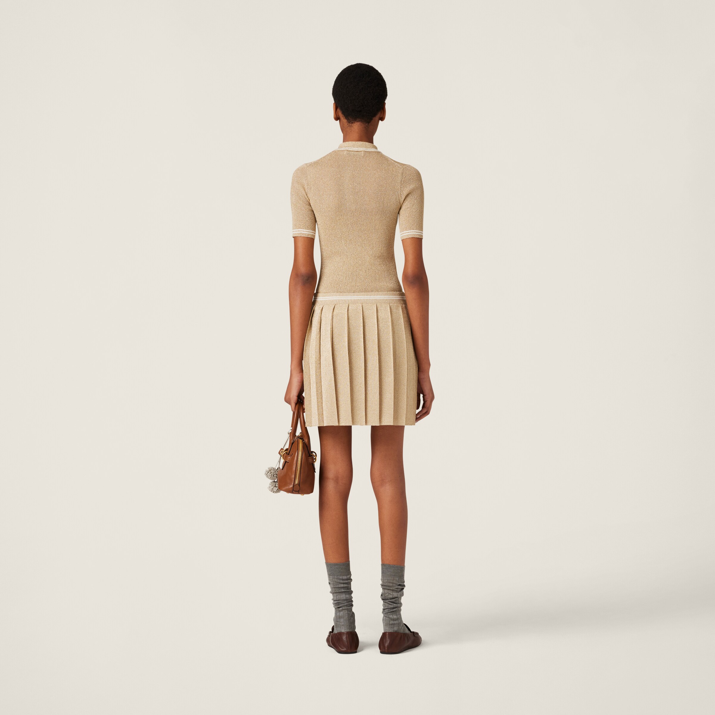 Miu Miu Lamé Polo Shirt In Gold