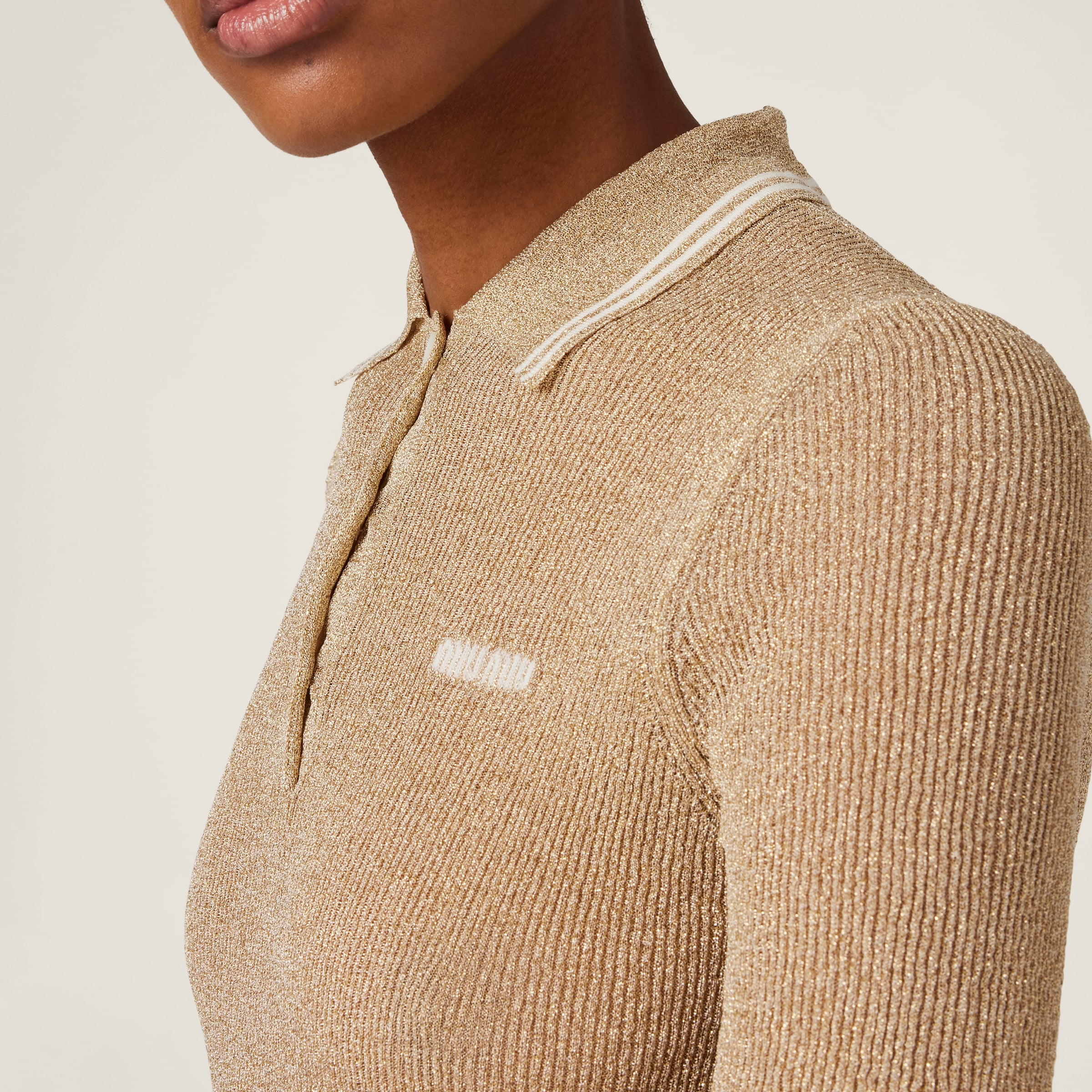 Miu Miu Lamé Polo Shirt In Gold