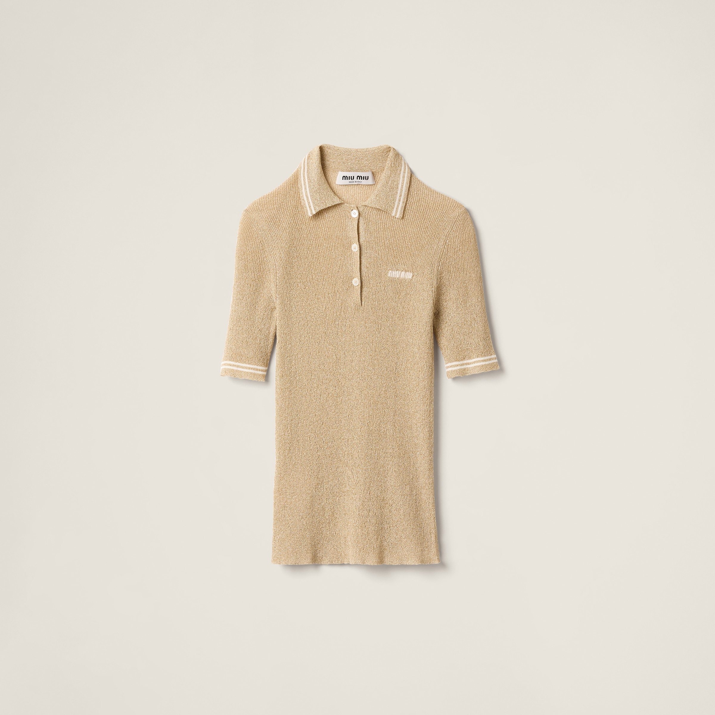 Miu Miu Lamé Polo Shirt In Gold