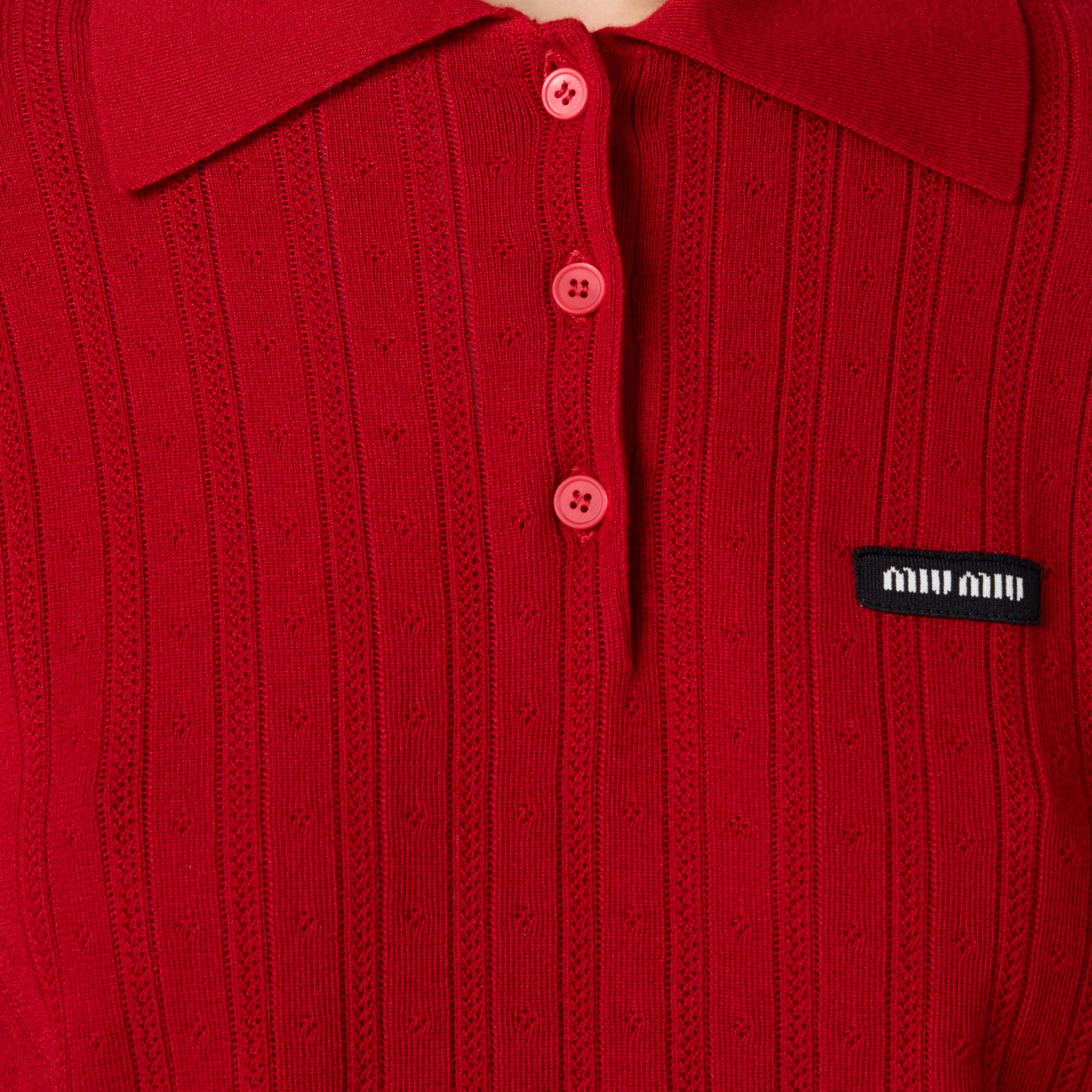 Miu Miu Cashmere And Silk Polo Sweater In Red