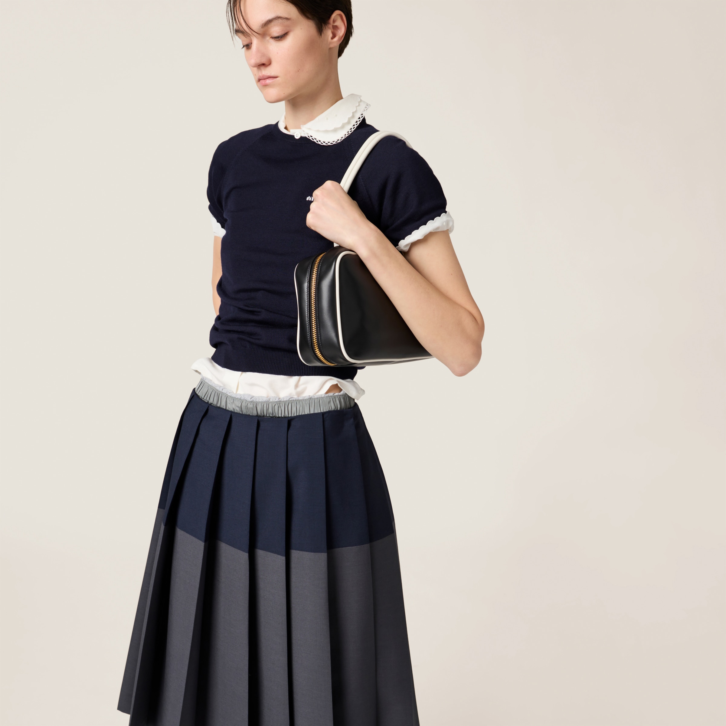 Miu Miu Wool Crew-neck Sweater In Navy