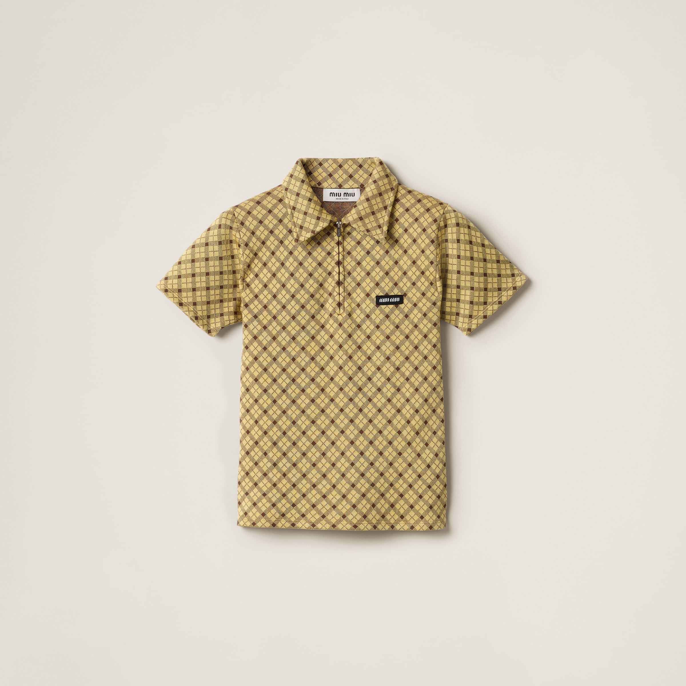 Miu Miu Silk Knit Polo Shirt In Cream