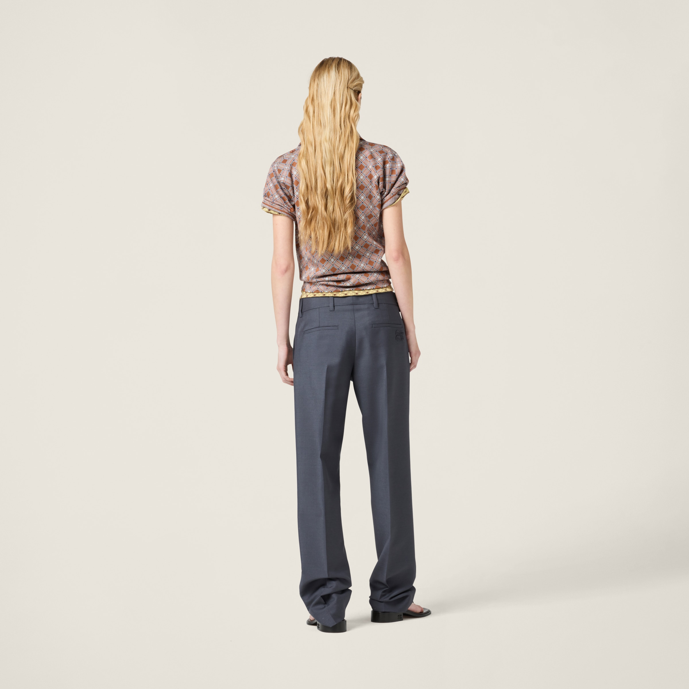 Miu Miu Check Short-sleeve Polo Top In Tobacco