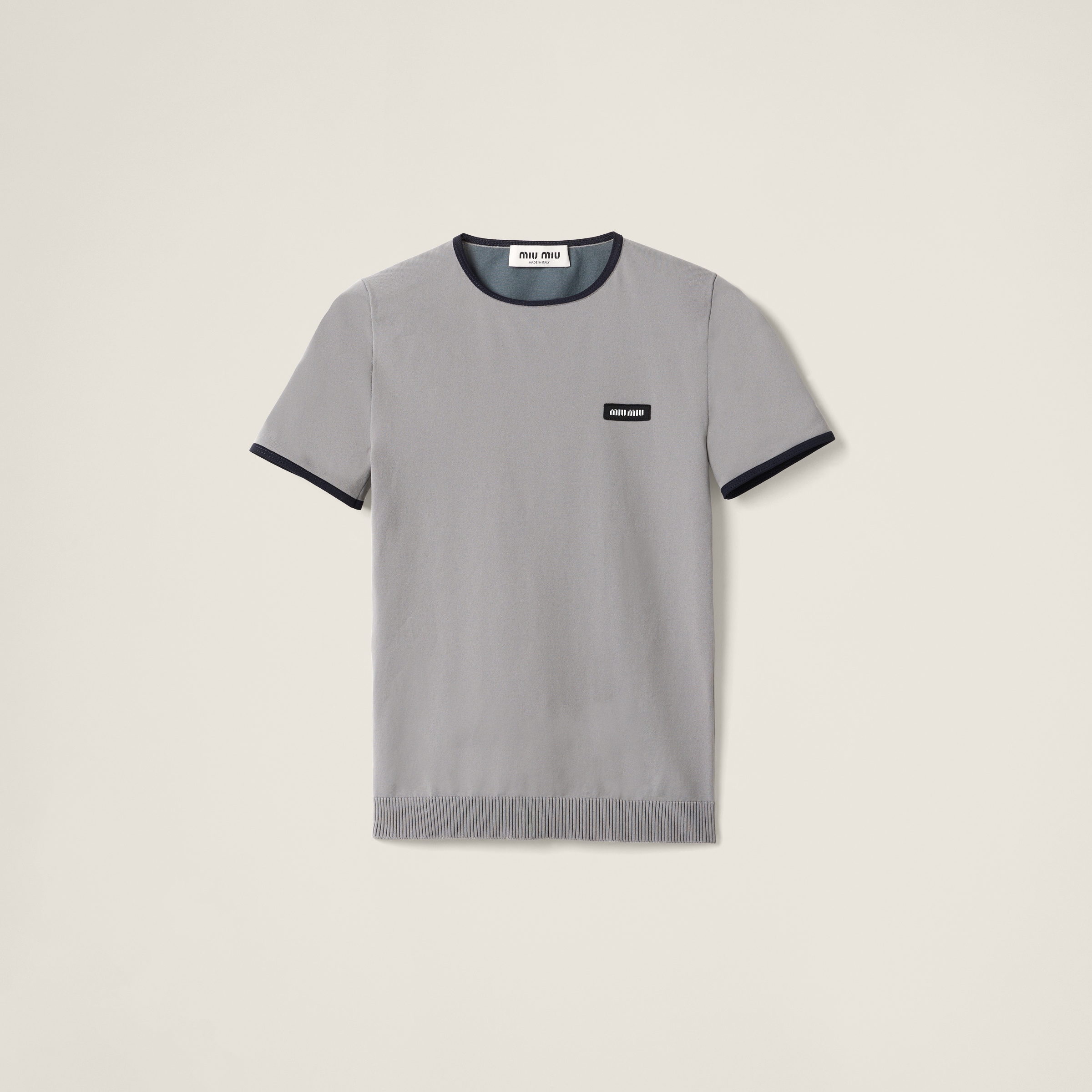 Miu Miu Technical Yarn Crew-neck Sweater In Grey+blue