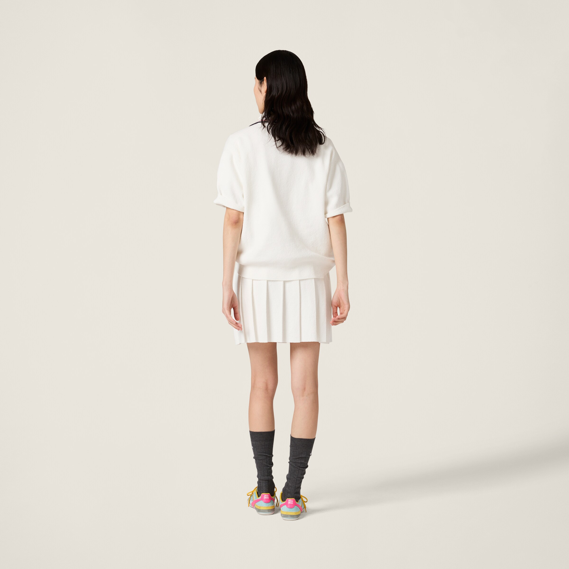 Miu Miu Cotton Knit Polo Shirt In White