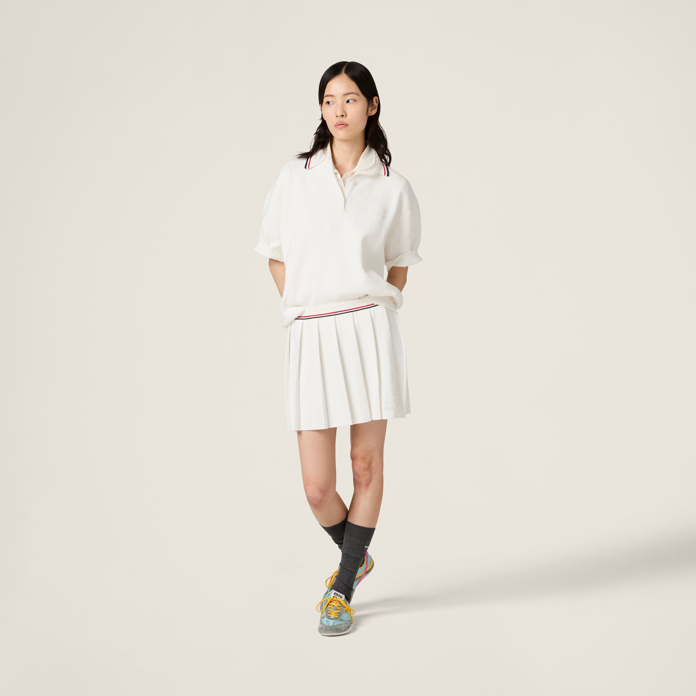 Miu Miu Cotton Knit Polo Shirt In White