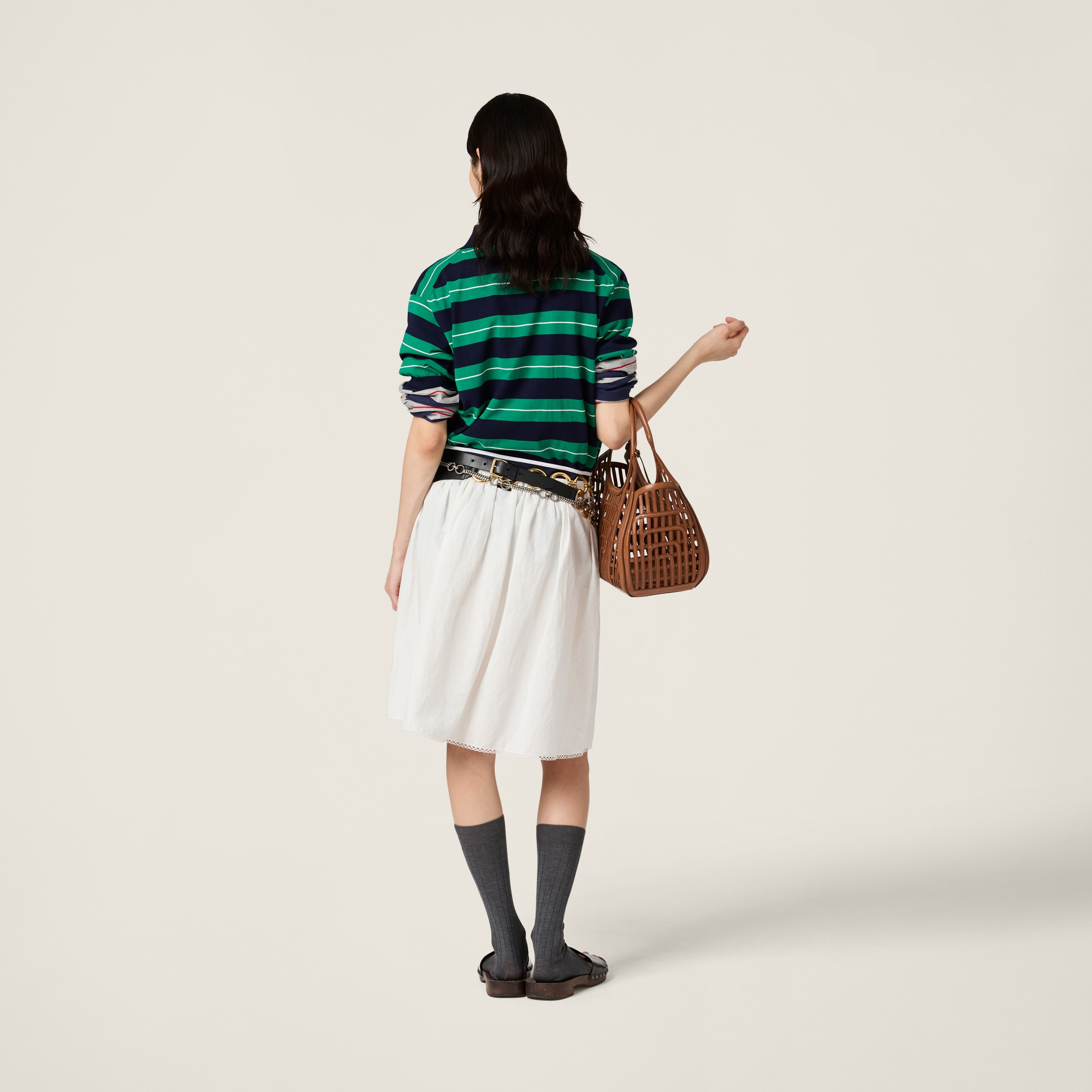 Miu Miu Striped Logo Motif Polo Shirt