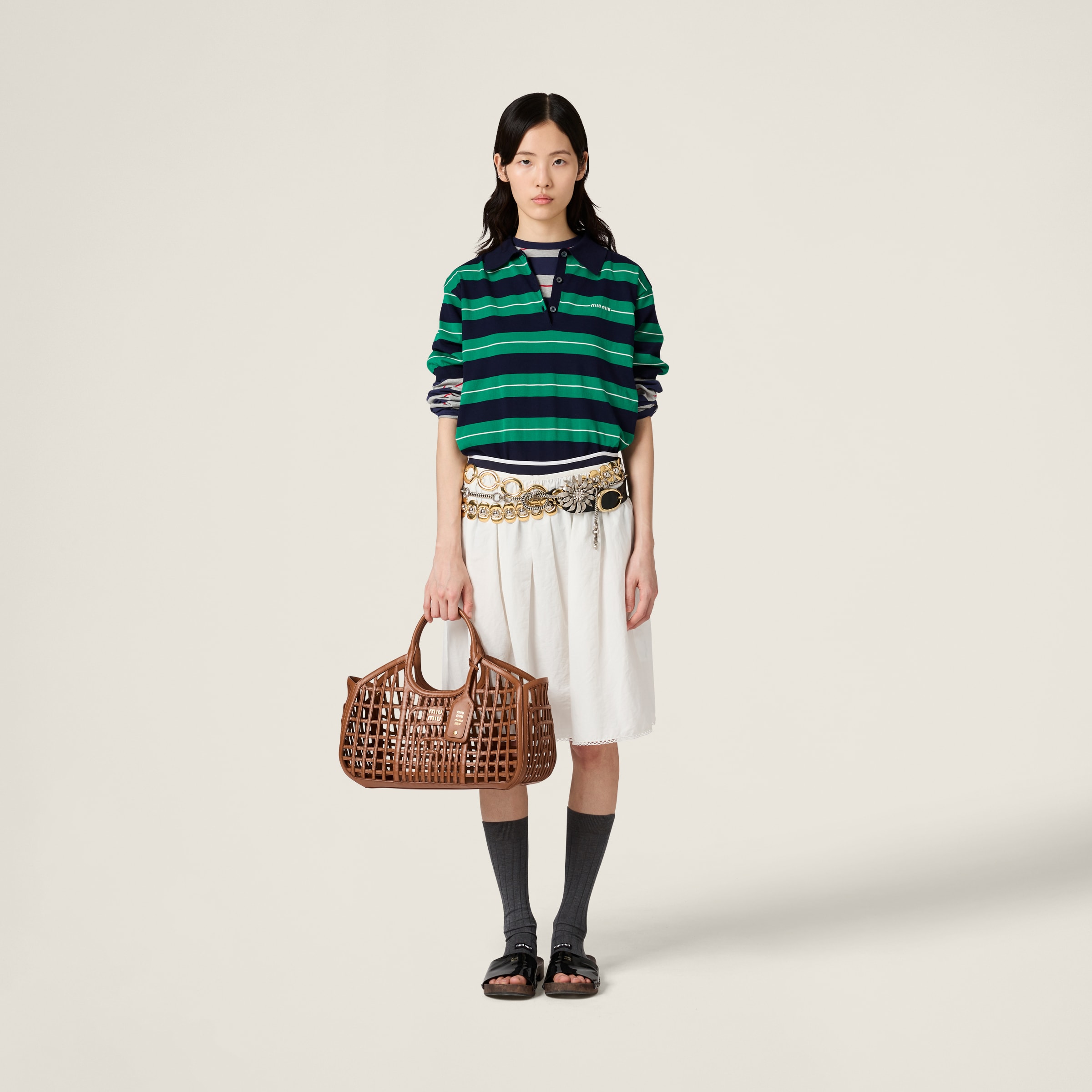 Miu Miu Striped Logo Motif Polo Shirt