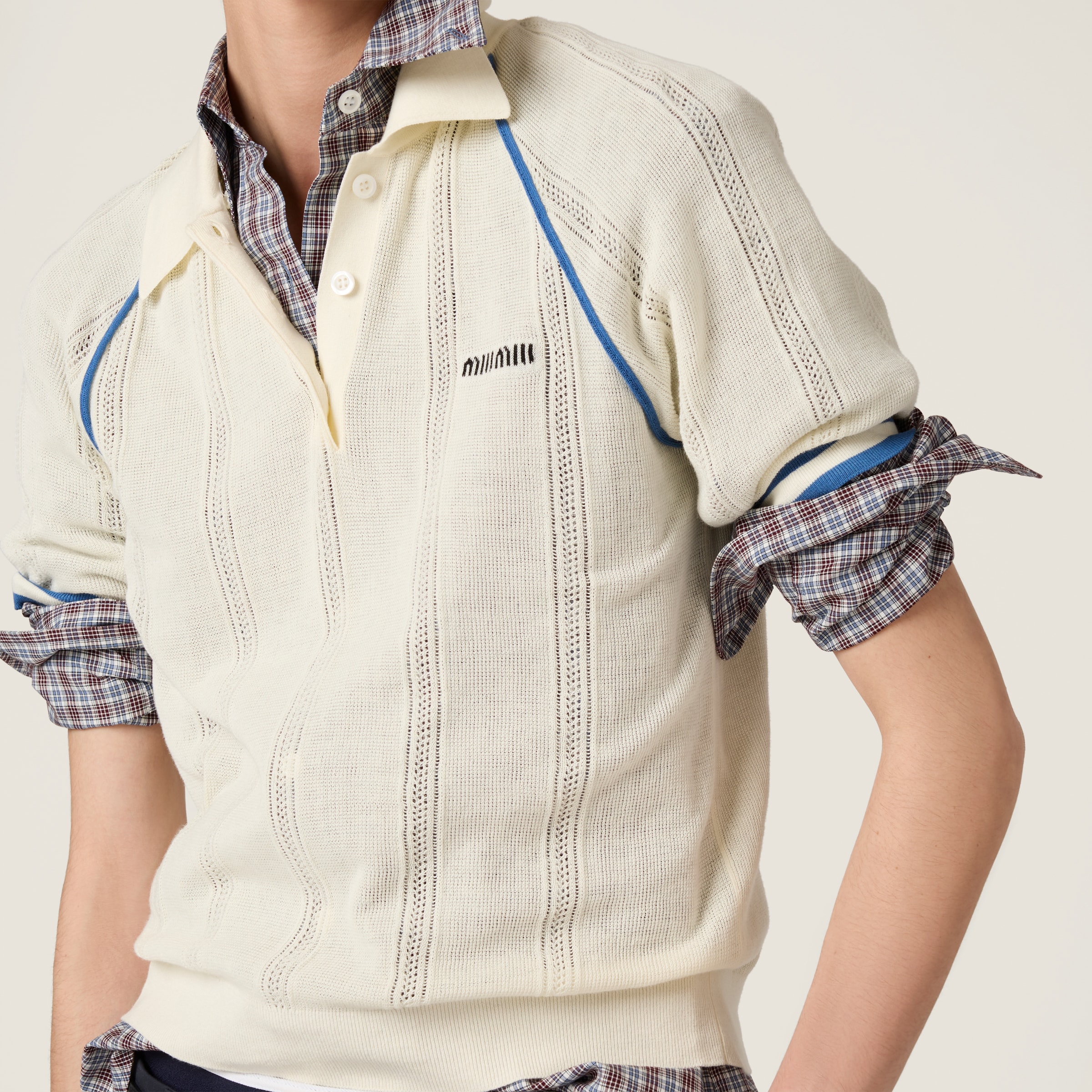Miu Miu Cotton Piping Short-sleeve Polo In White