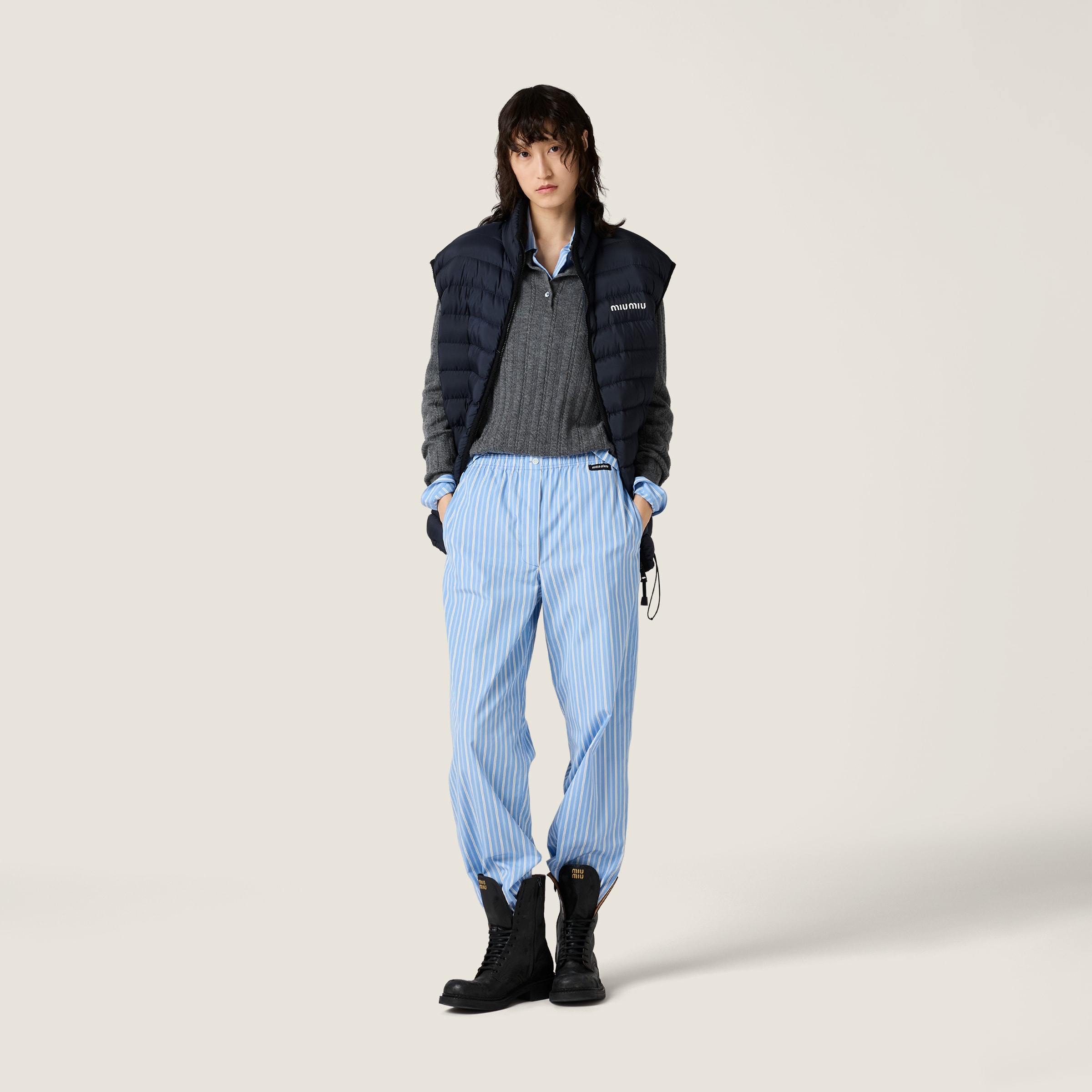 Miu Miu Cashmere Polo Sweater In Gray