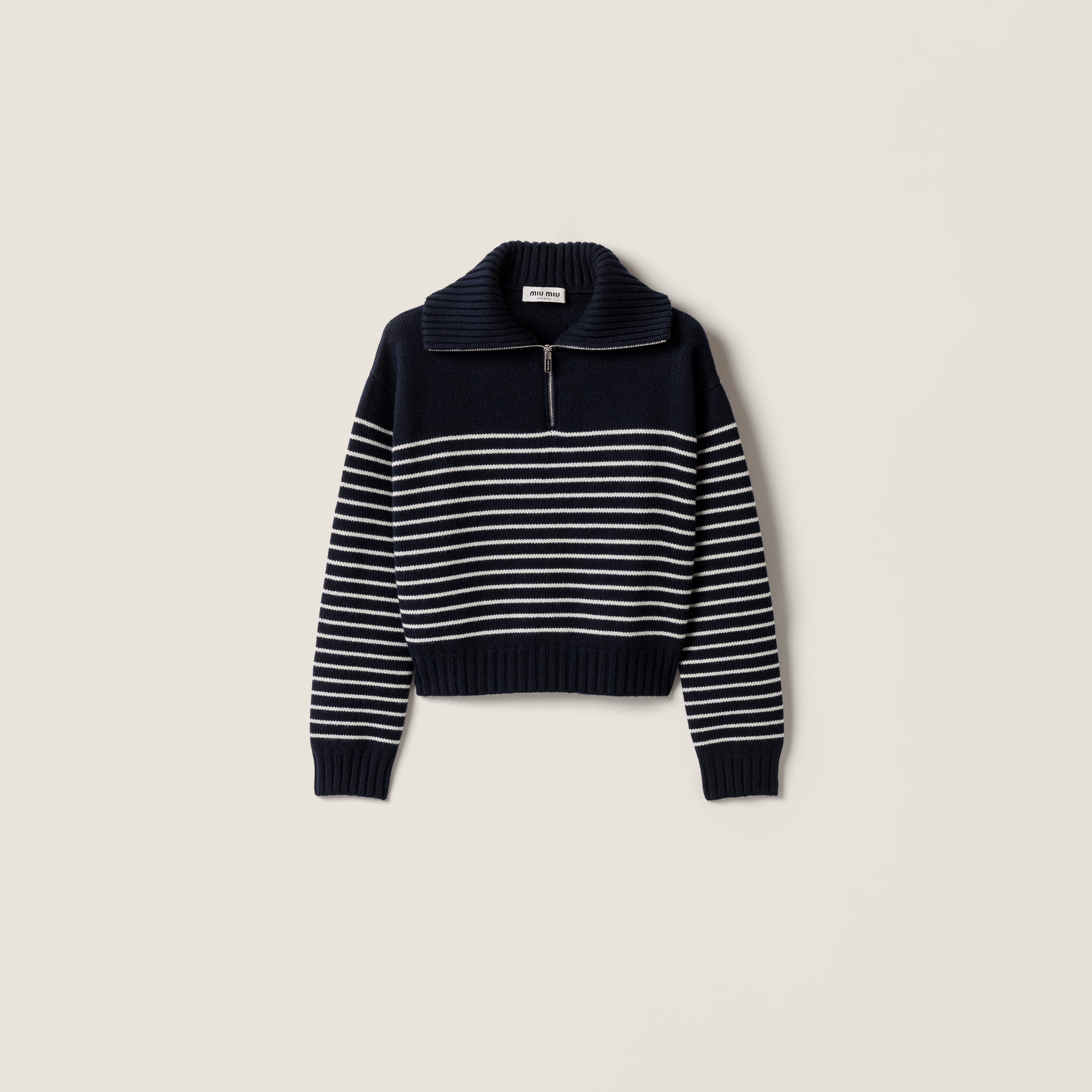 Miu Miu Cashmere Sweater With Ribbed Cuffs And Hem In Blue