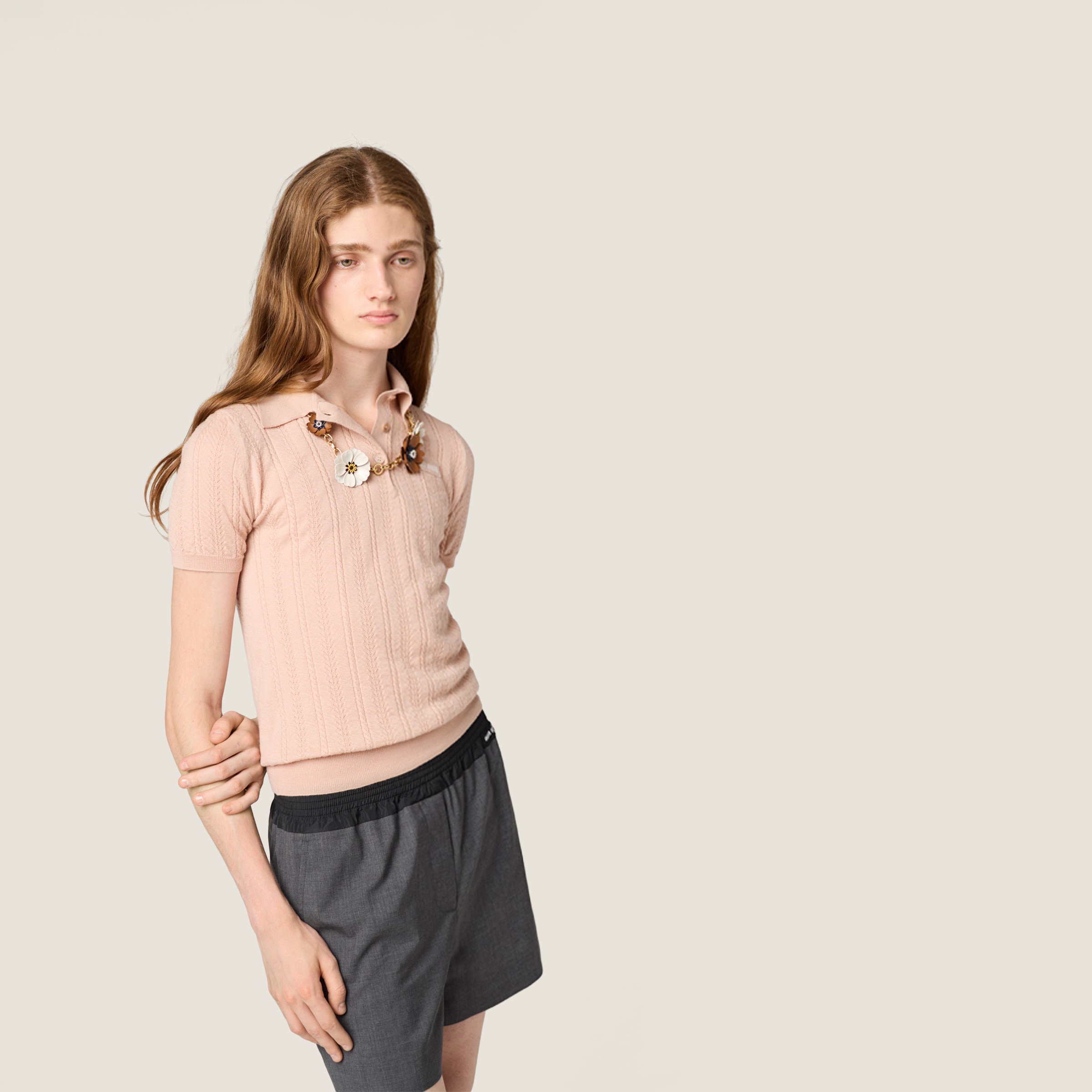Miu Miu Cashmere Polo Sweater In Pink