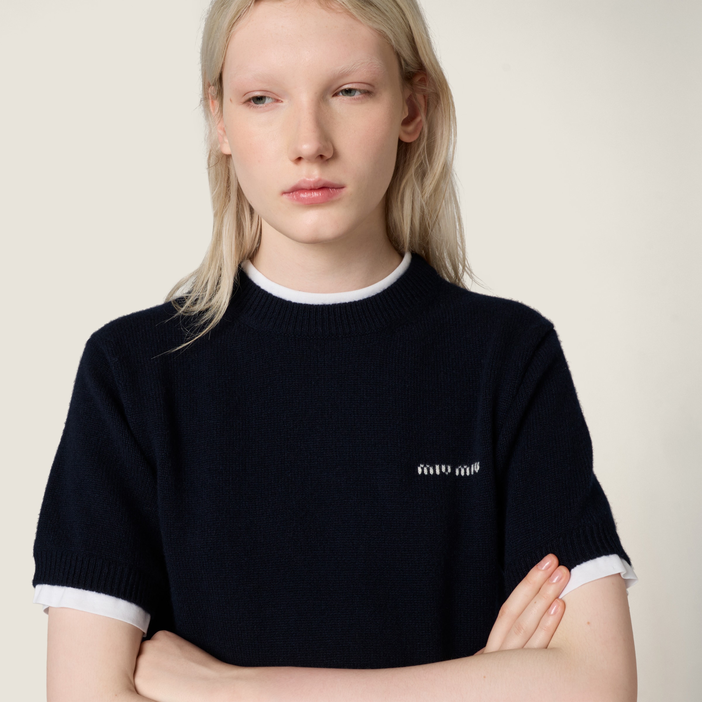 Miu Miu Cashmere Crew-neck Sweater In Gray