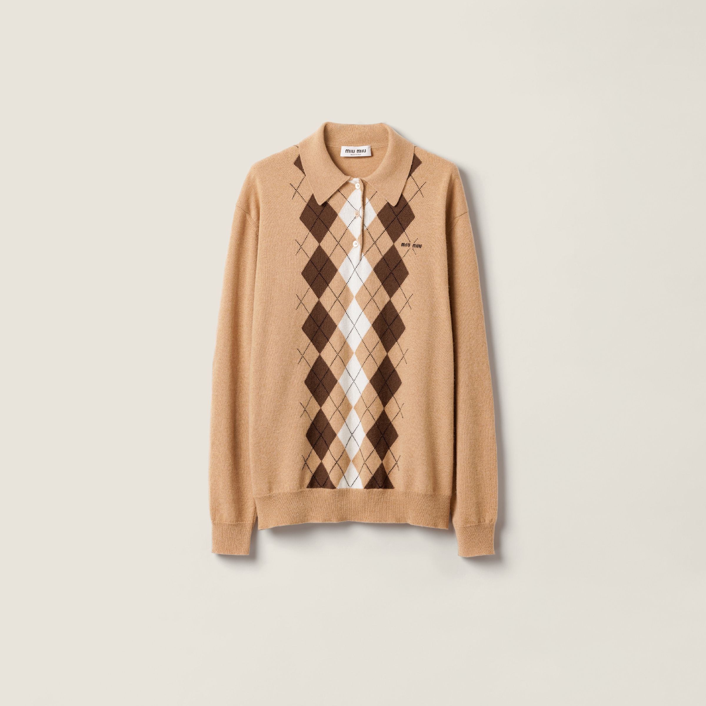 Miu Miu Cashmere Polo Shirt In Brown