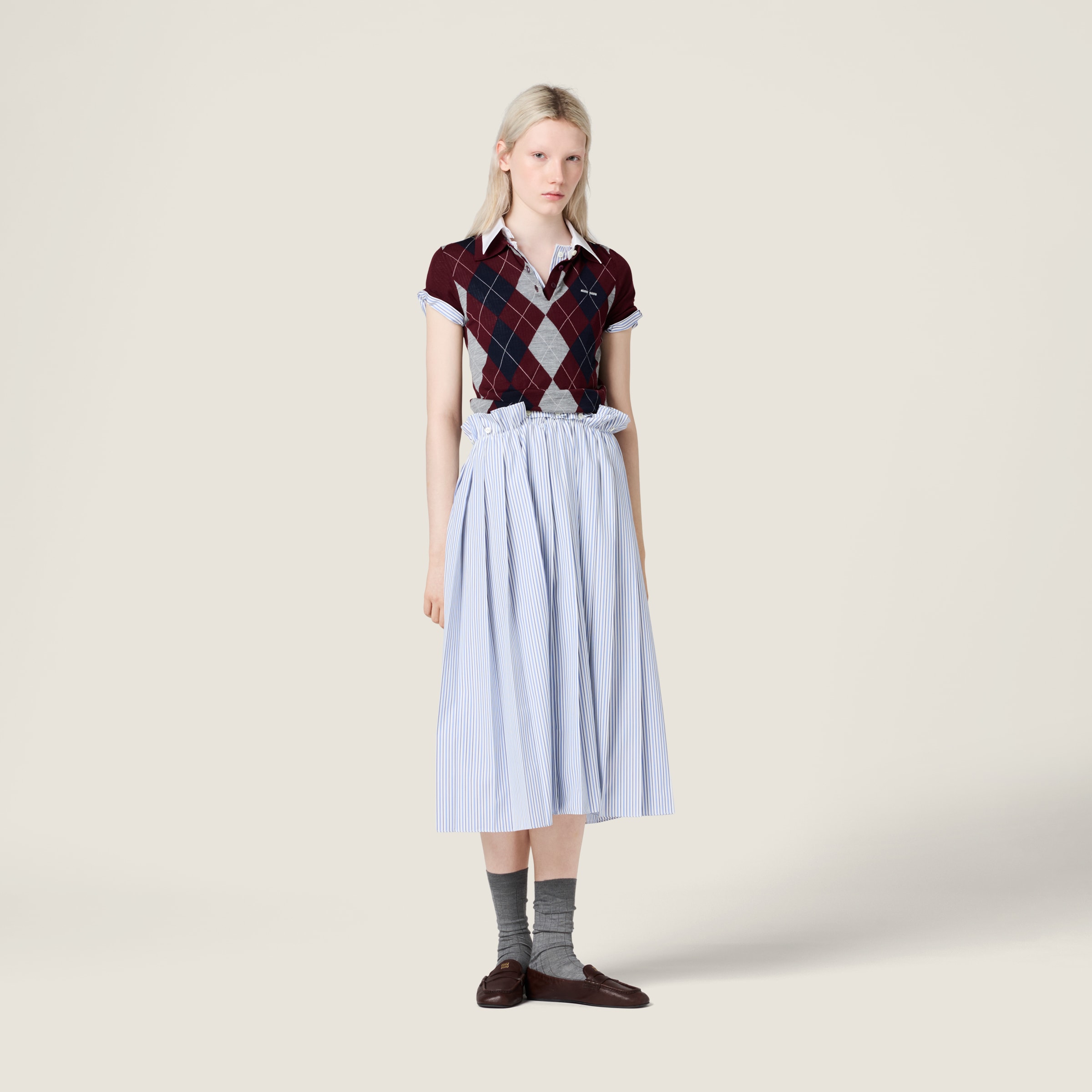Miu Miu Argyle Intarsia-knit Sweater In Multi