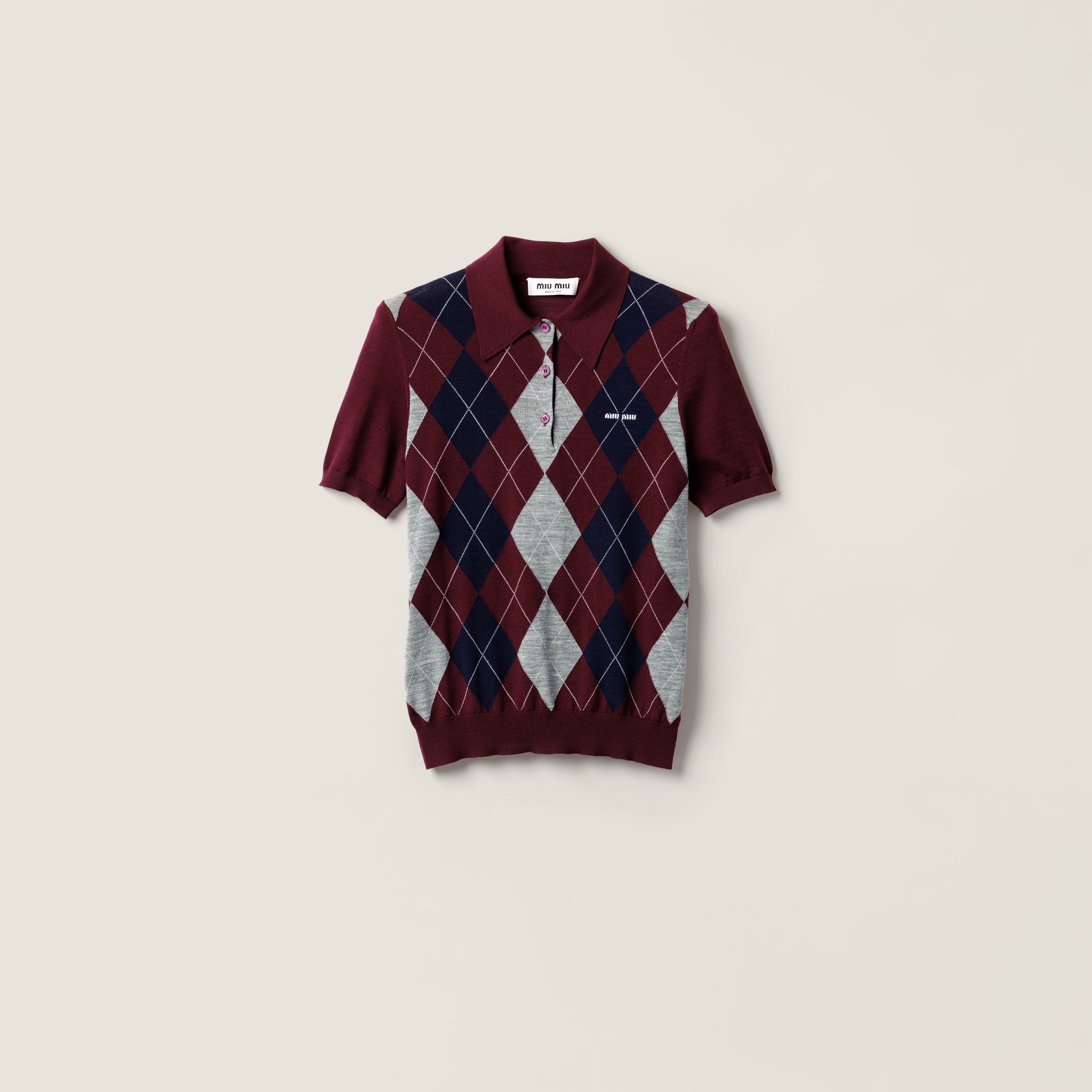 Miu Miu Wool Polo Shirt In Burgundy