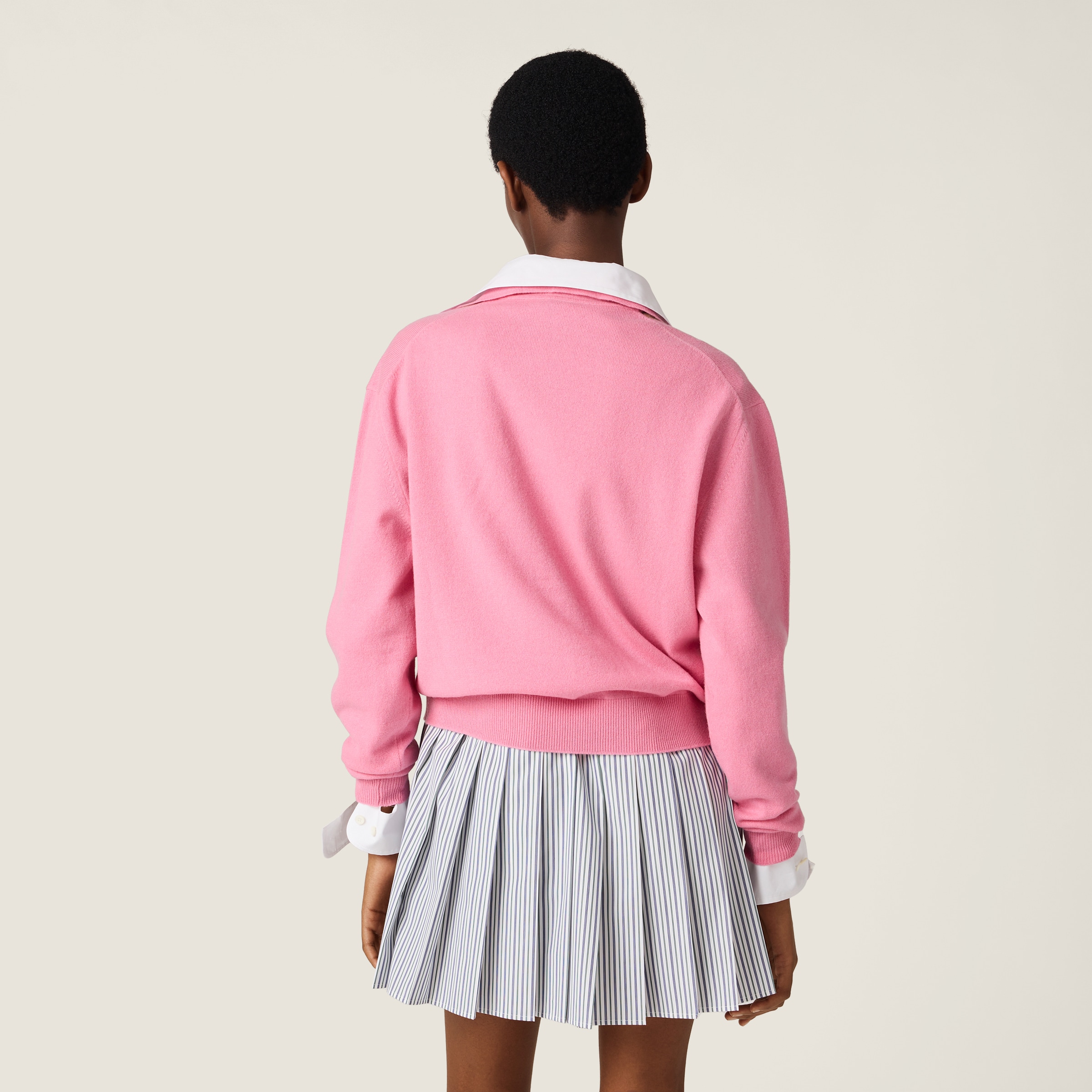 Miu Miu Argyle Pattern Polo Collar Knitwear Sweater In Pink