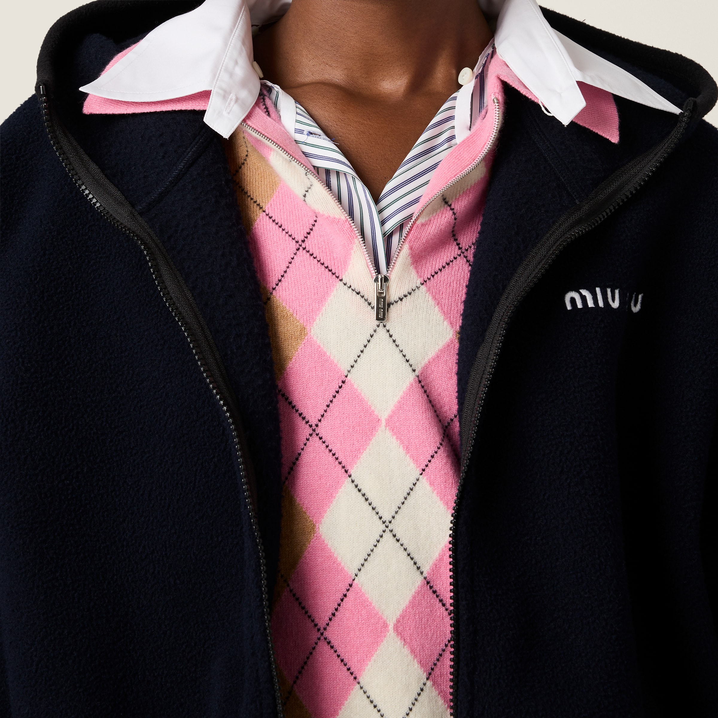 Miu Miu Argyle Pattern Polo Collar Knitwear Sweater In Pink