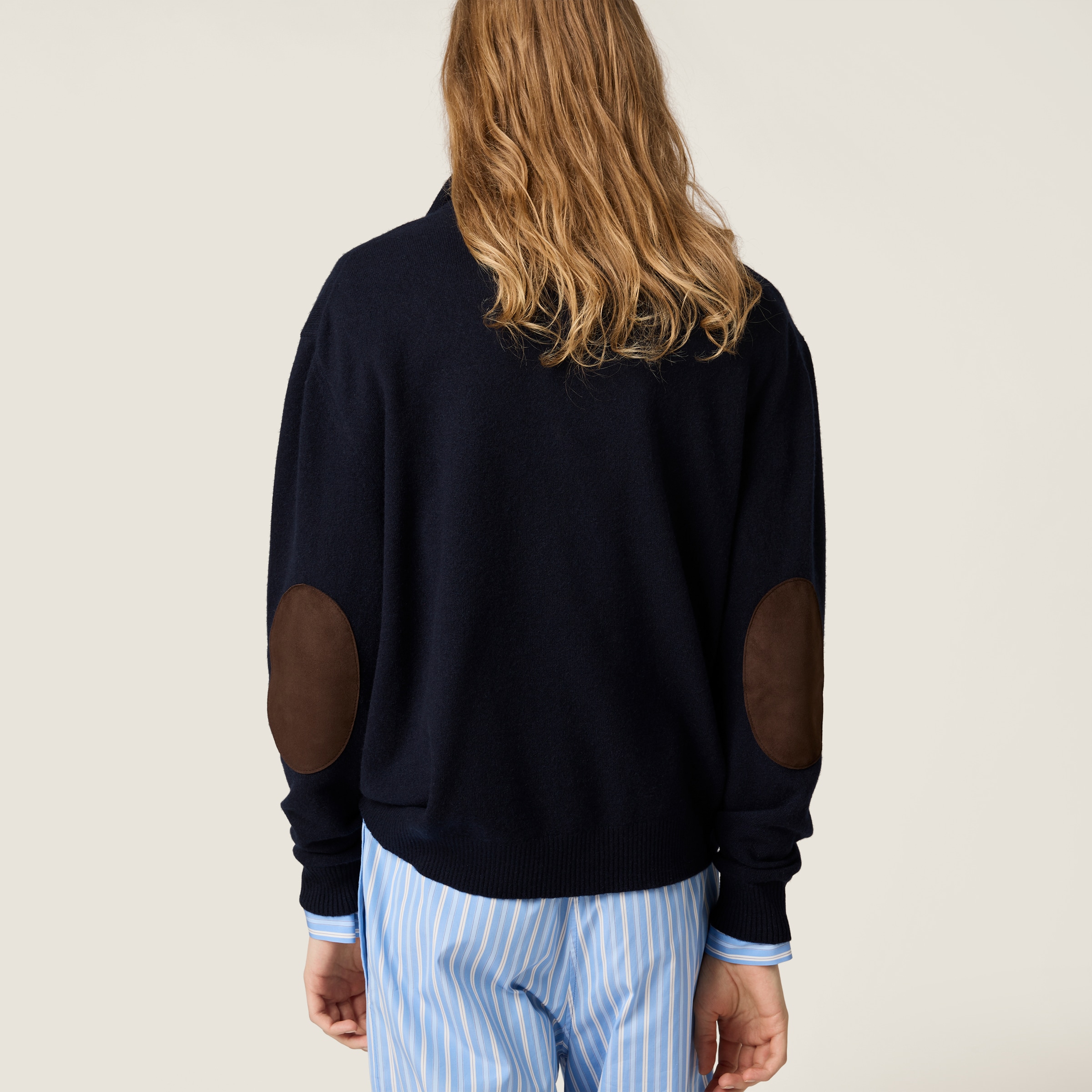 Miu Miu Cashmere And Leather Zipper Sweater In Blue