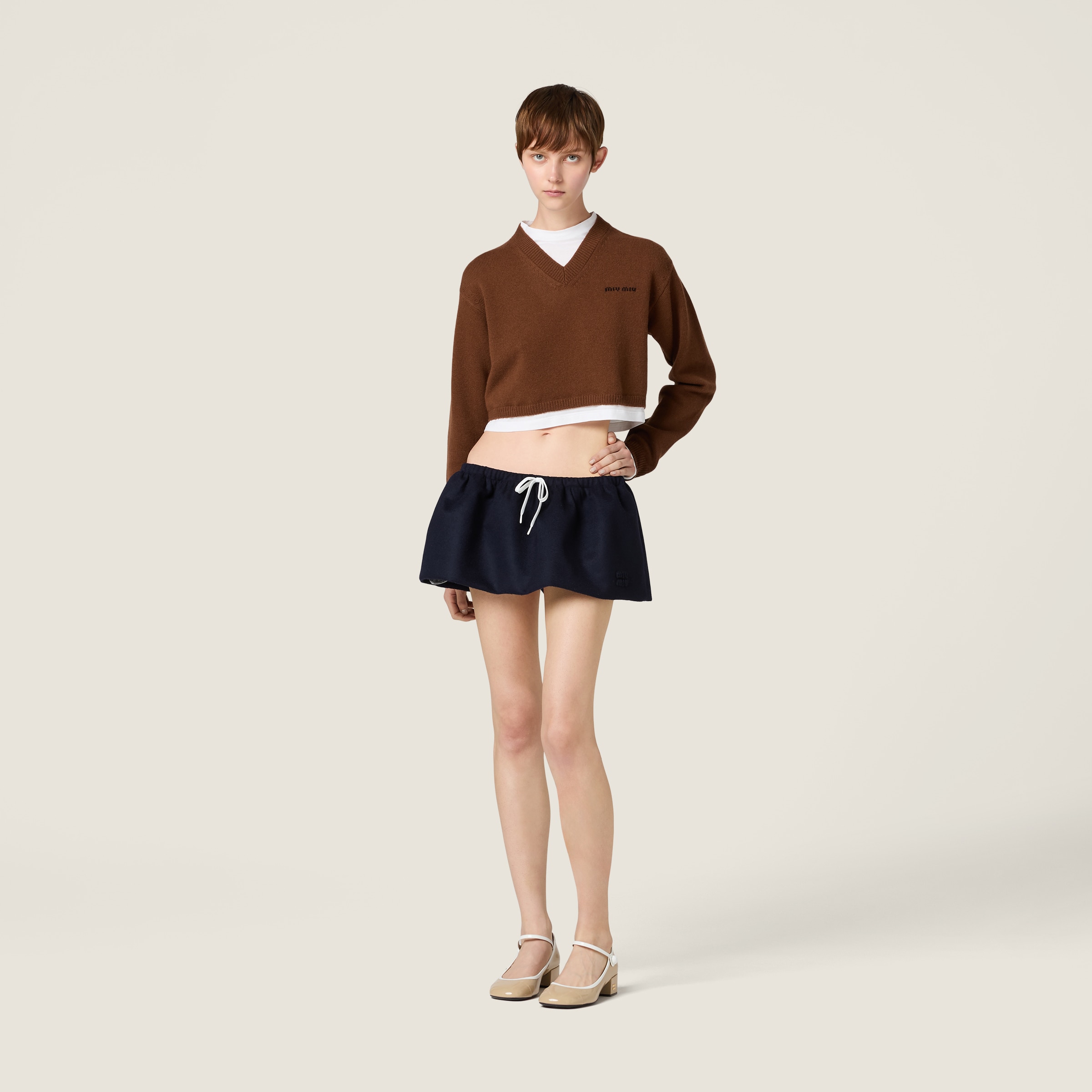 Miu Miu Cropped Cashmere V-neck Sweater
