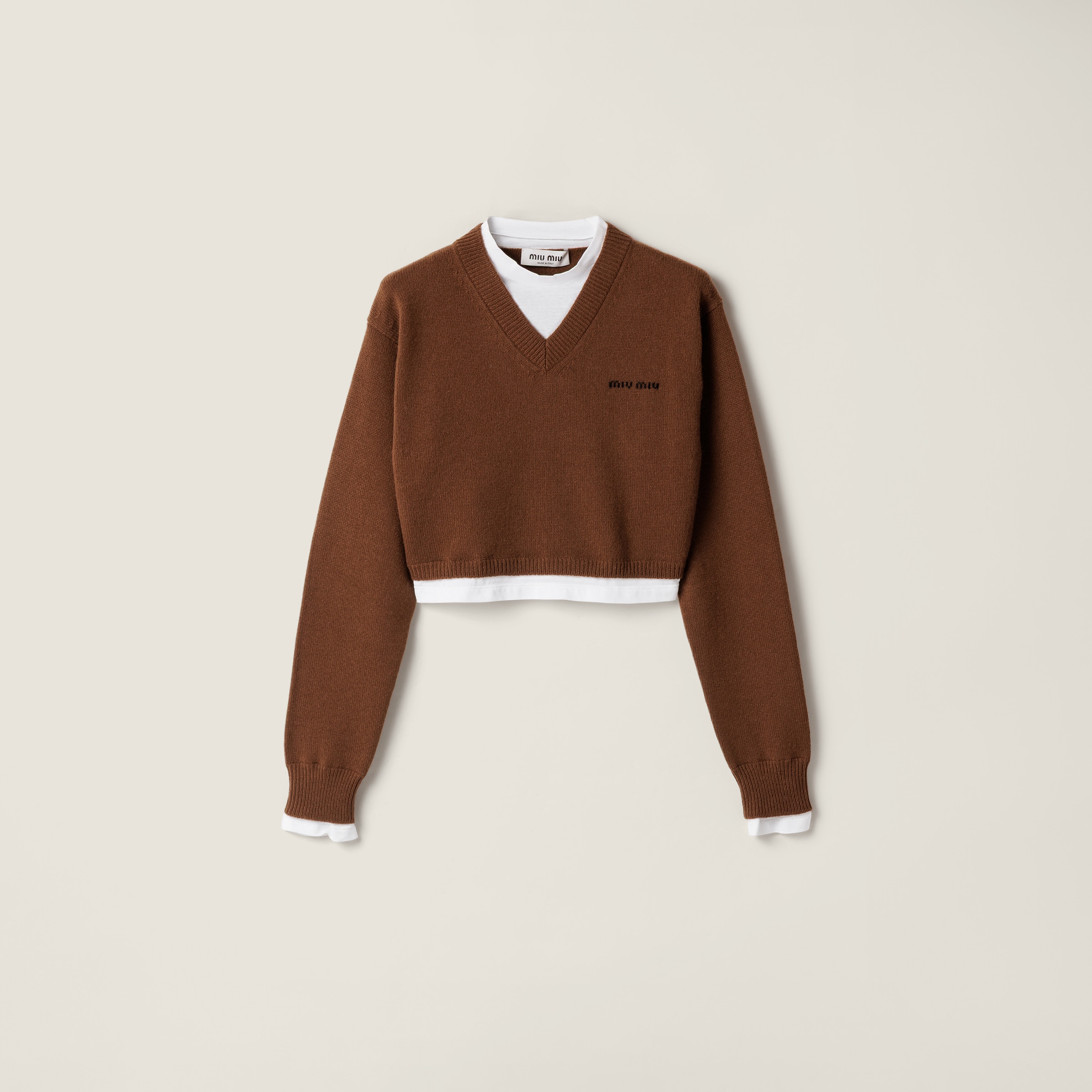 Miu Miu Cropped Cashmere V-neck Sweater