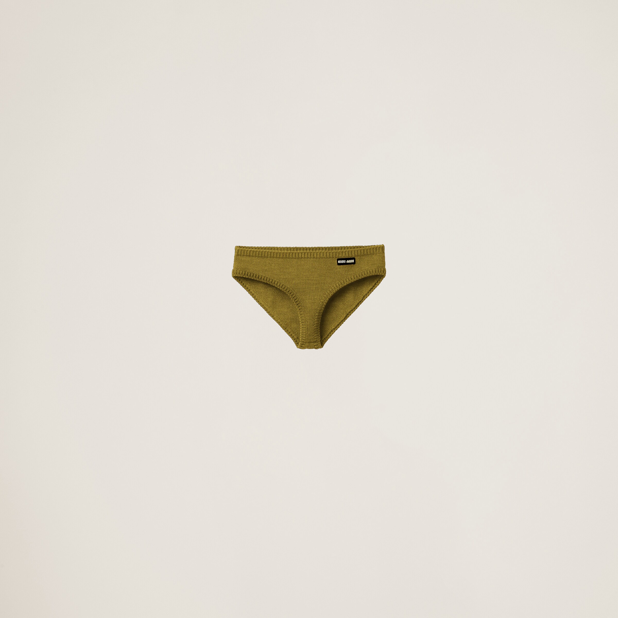 Miu Miu Intarsia Logo Cashmere Briefs In Fern Green