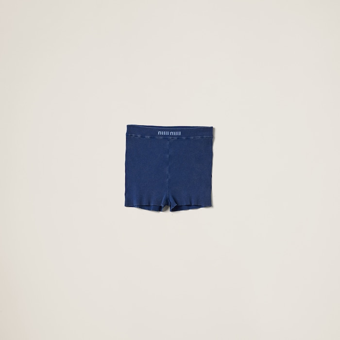 Navy Cotton Shorts | Miu Miu