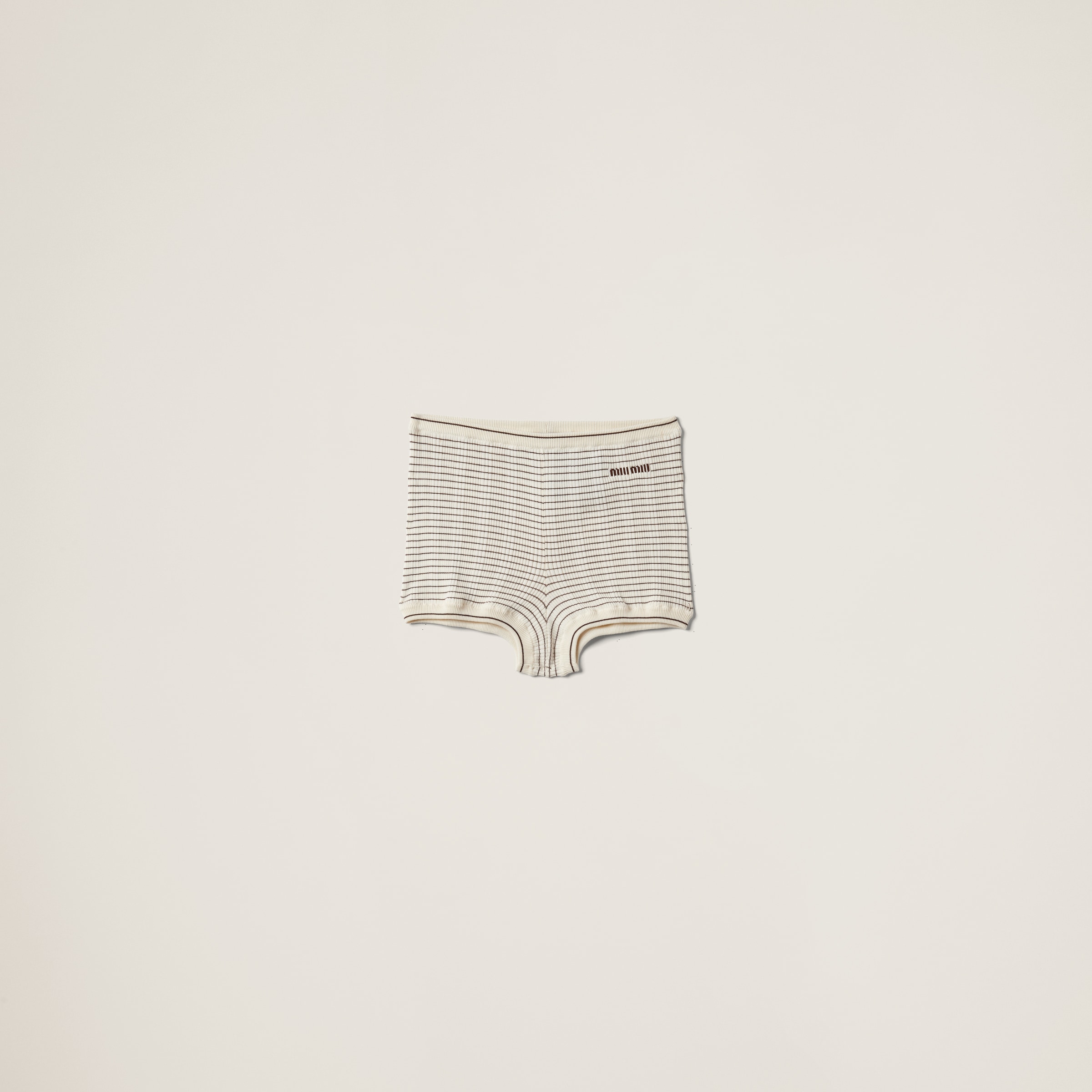 Miumiu Cotton Knit Shorts In Ivory+tobacco