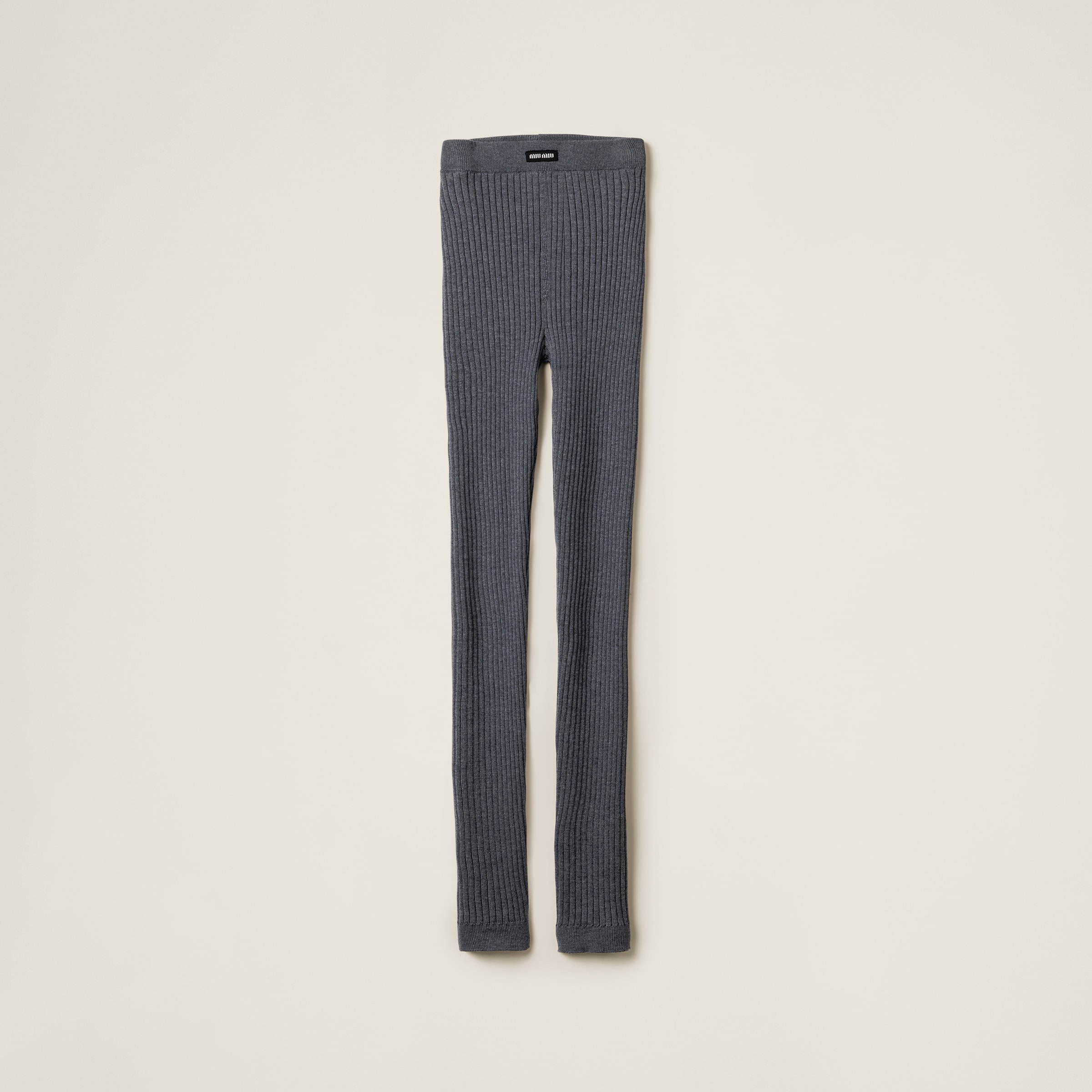 Miu Miu Ribbed Wool Trousers In Slate Gray