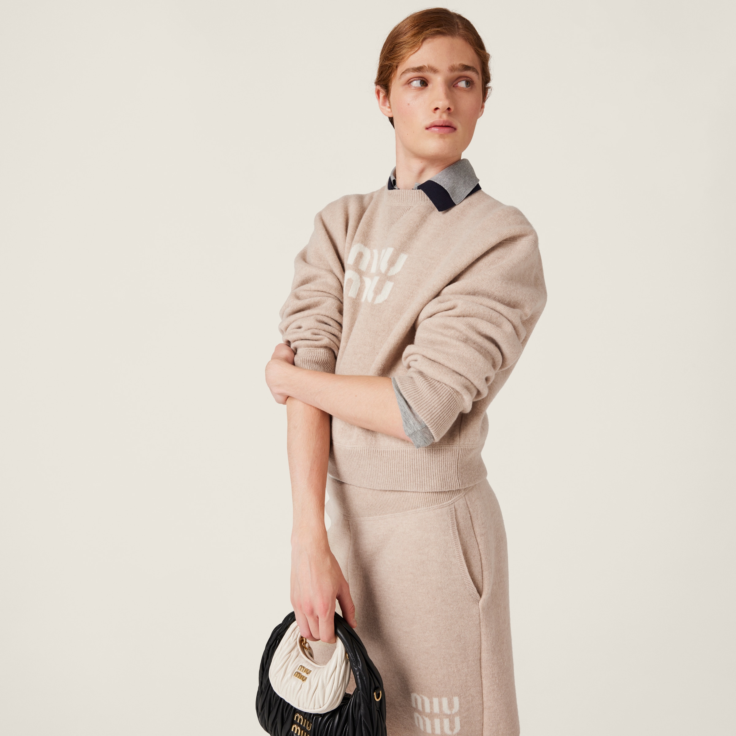 Miu Miu Double Cashmere Shorts In Sand Beige