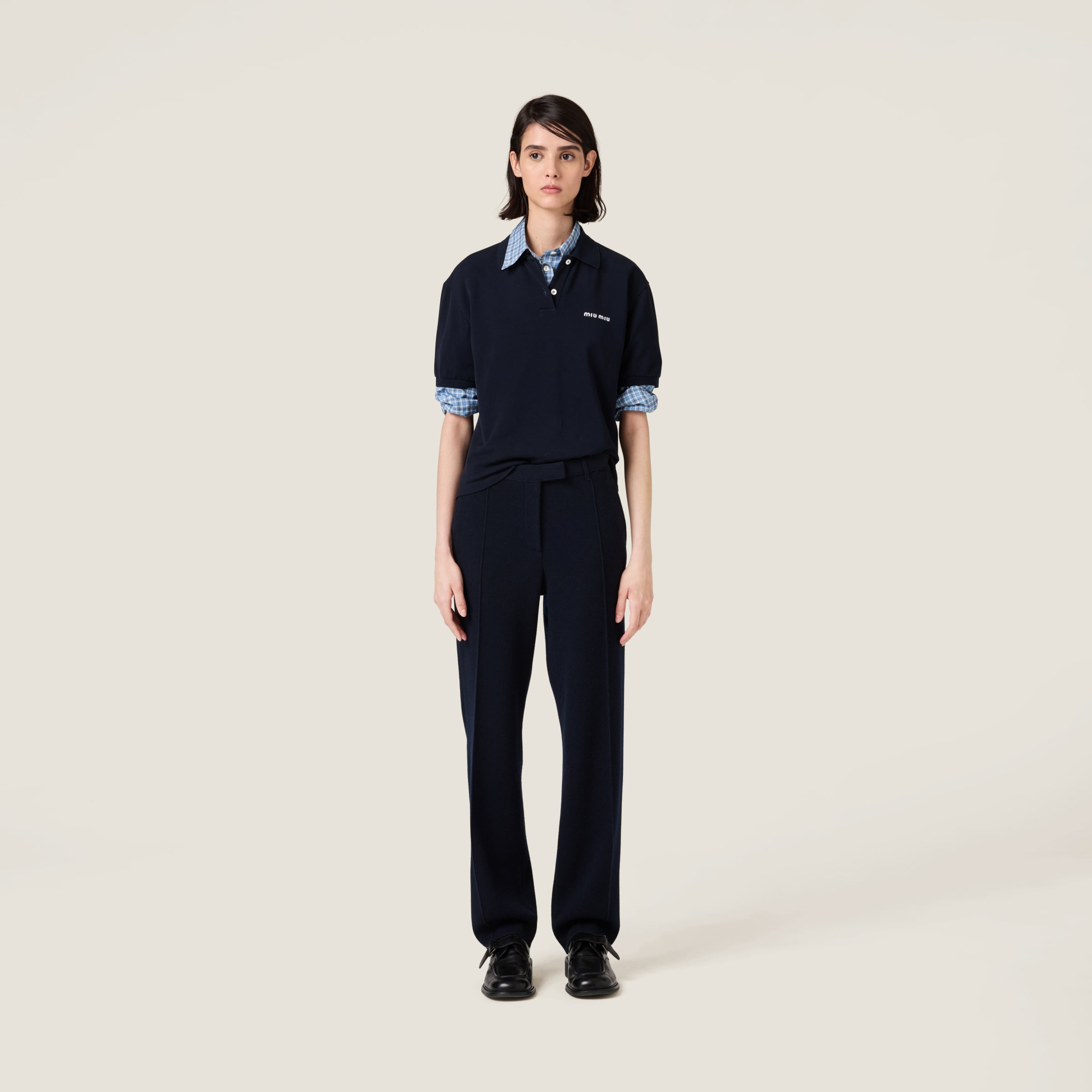 Miu Miu Wool And Cashmere Pants In Navy