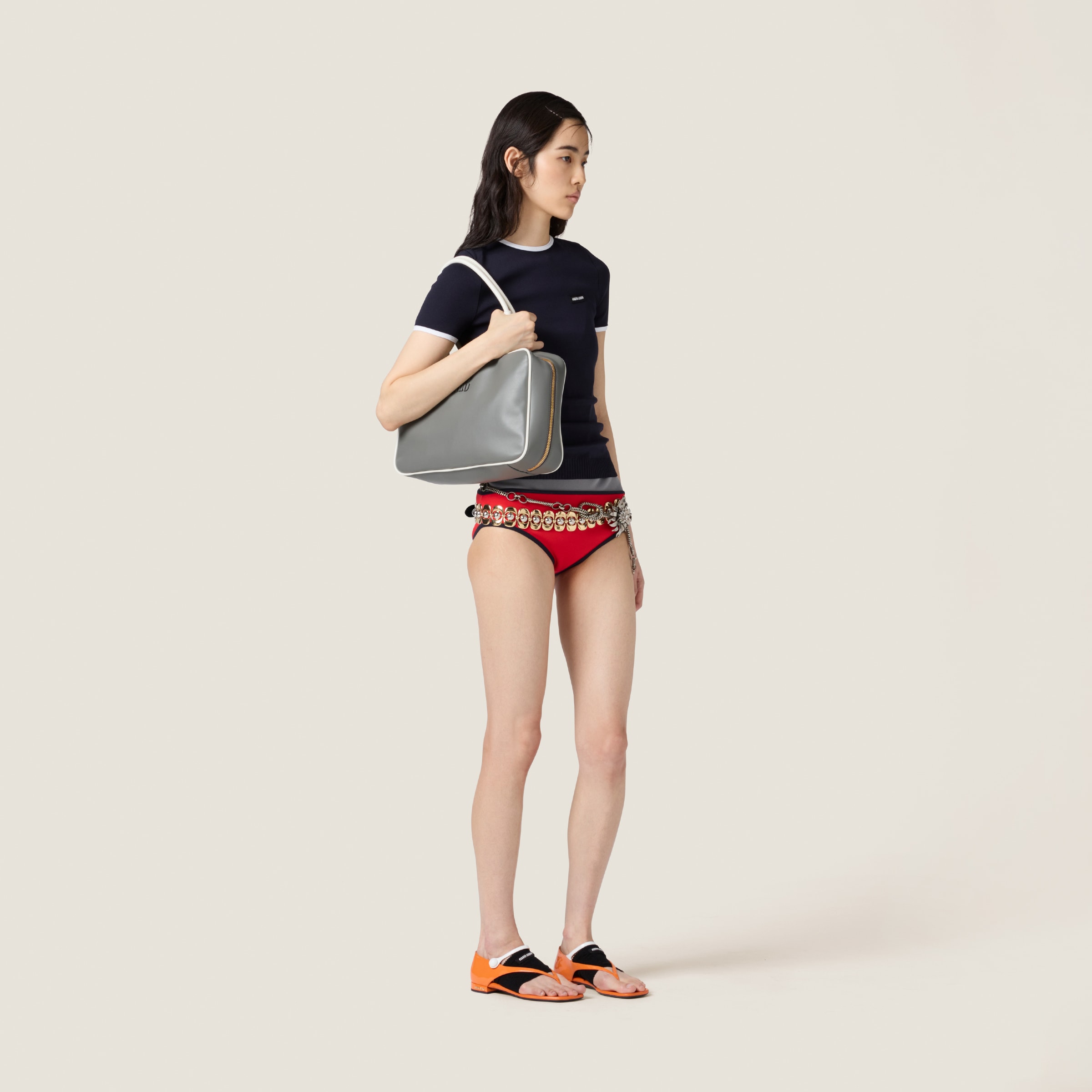 Miu Miu Technical Knit Swimsuit Bottom In Red/blue