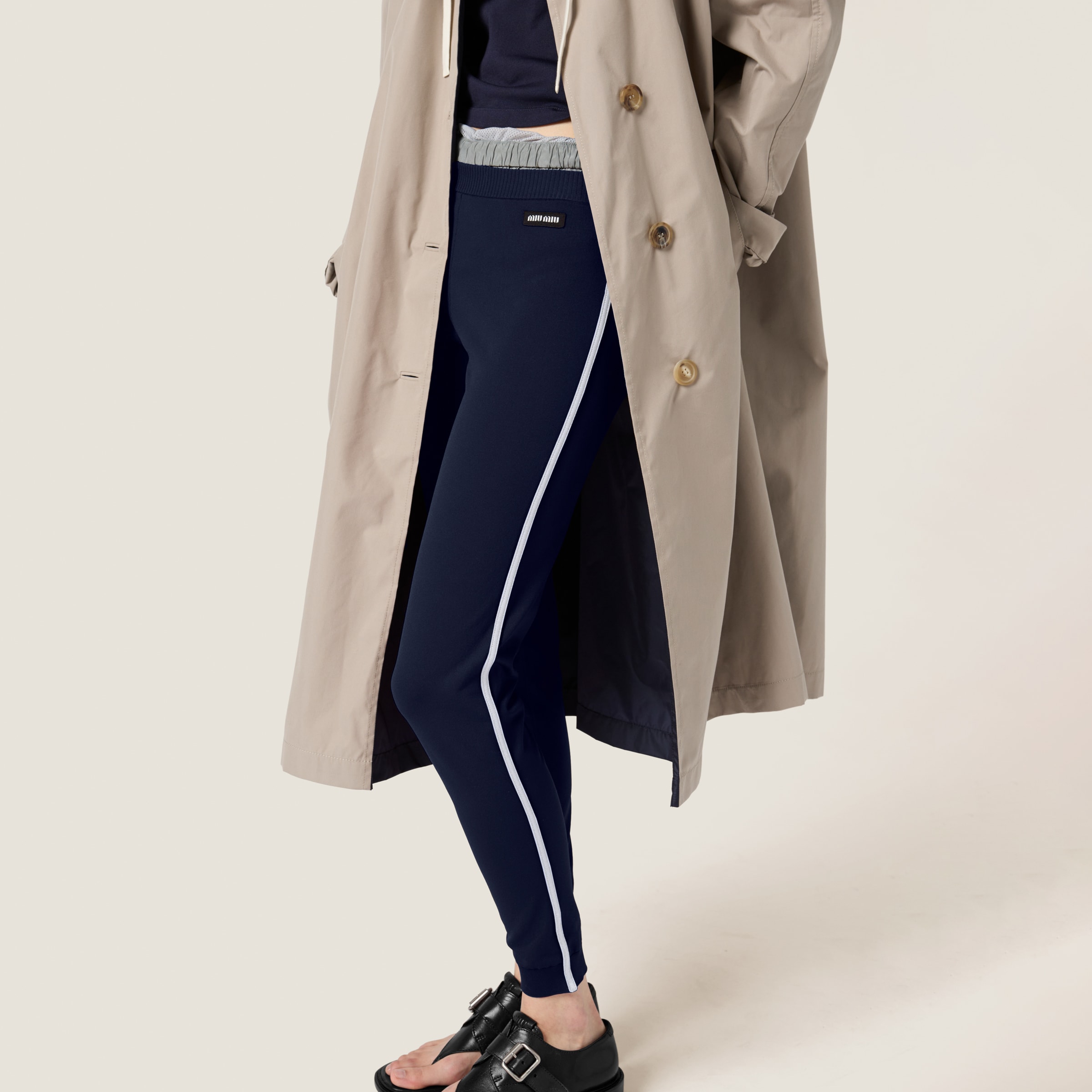 Miu Miu Technical Fabric Pants In Blue/white
