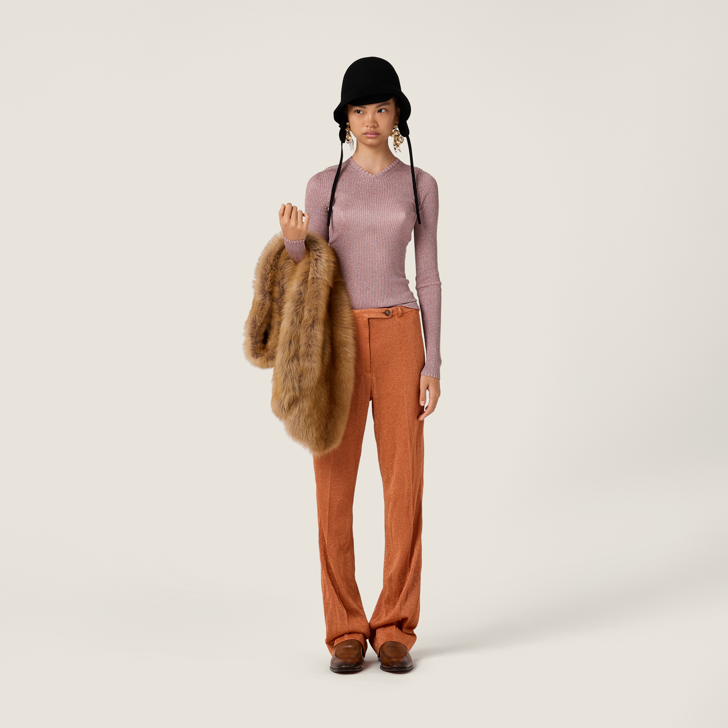 Miu Miu Lurex Pants In Orange