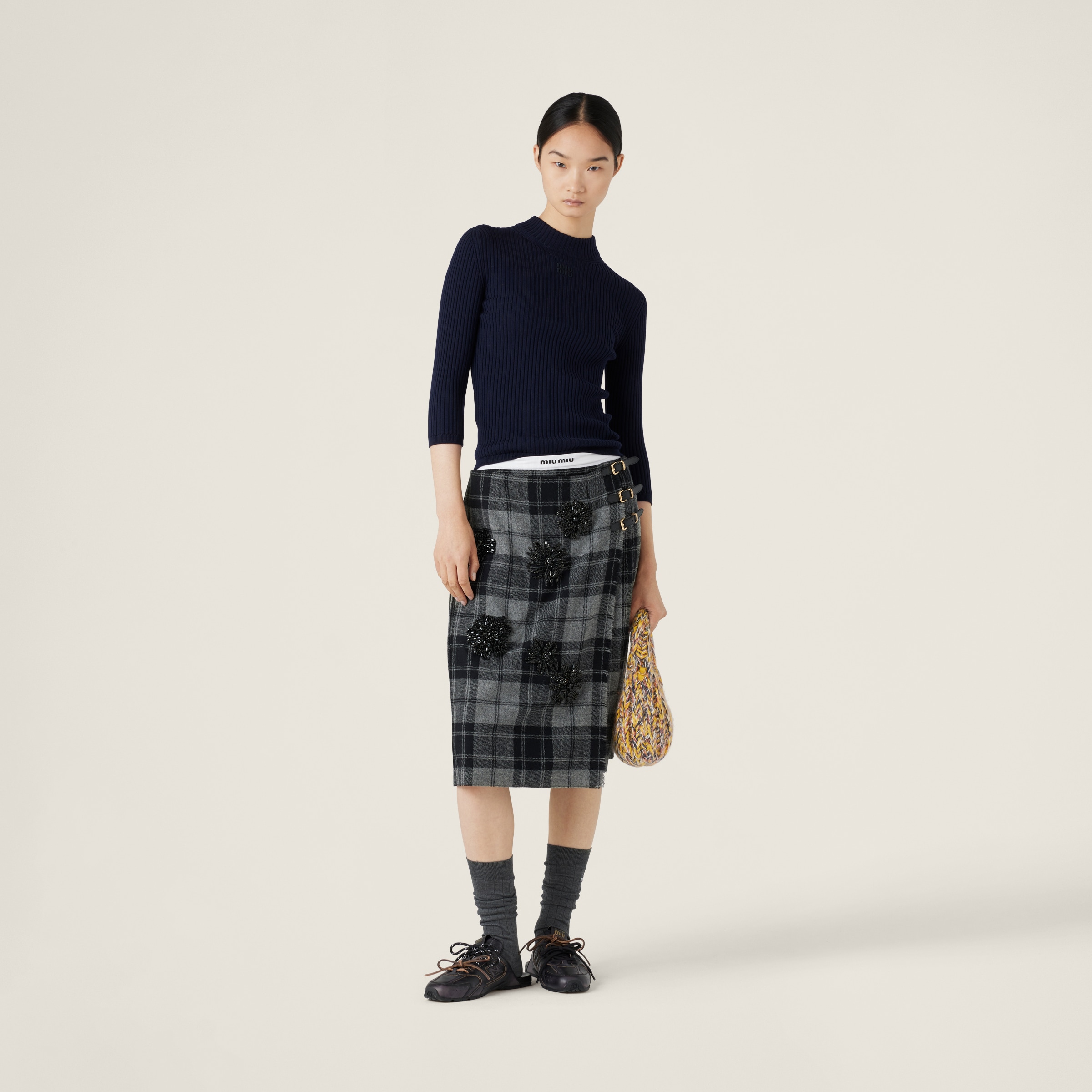 Miu Miu Ribbed Knit Wool Turtleneck Sweater In Navy