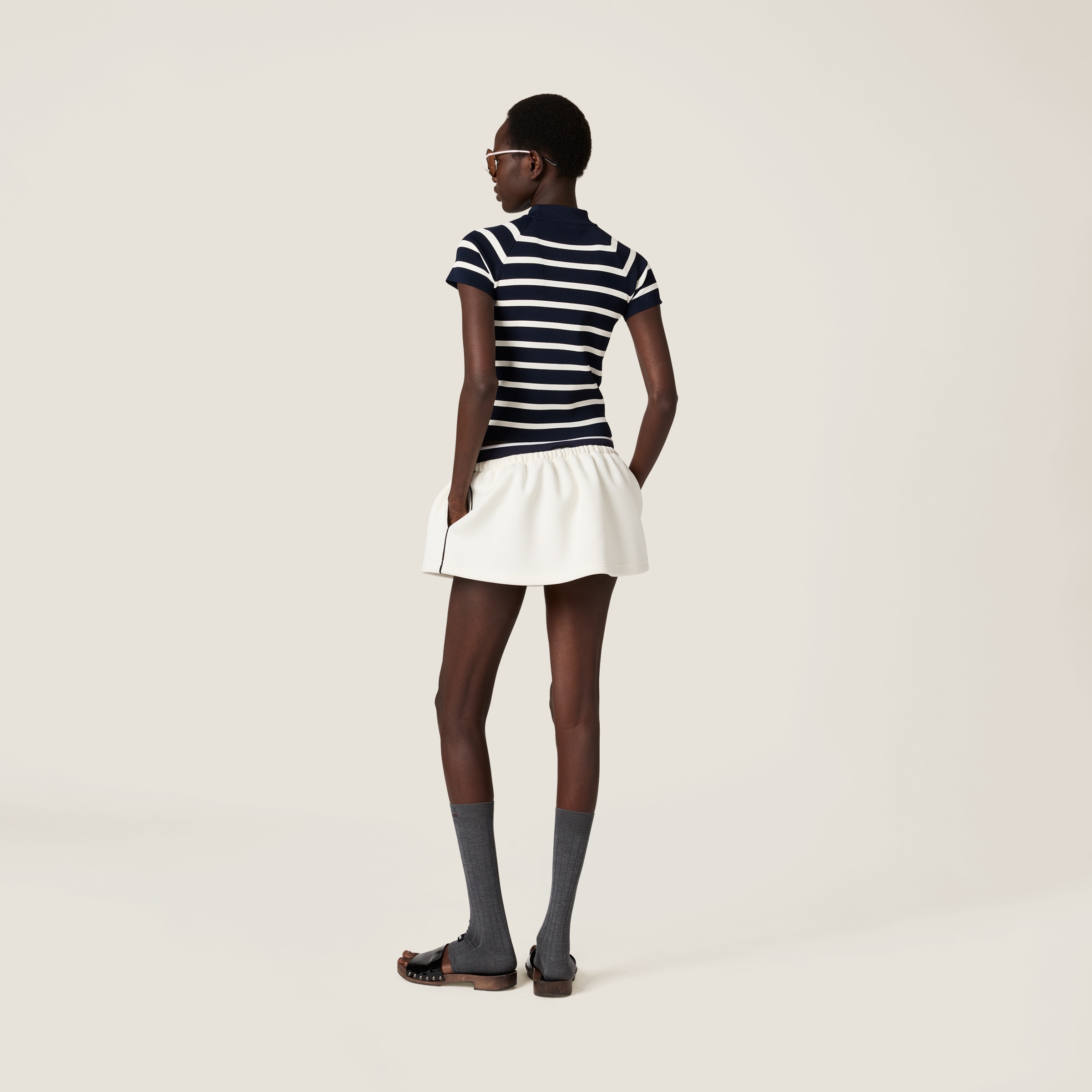 Miu Miu Striped Mock Turtleneck Sweater In Black