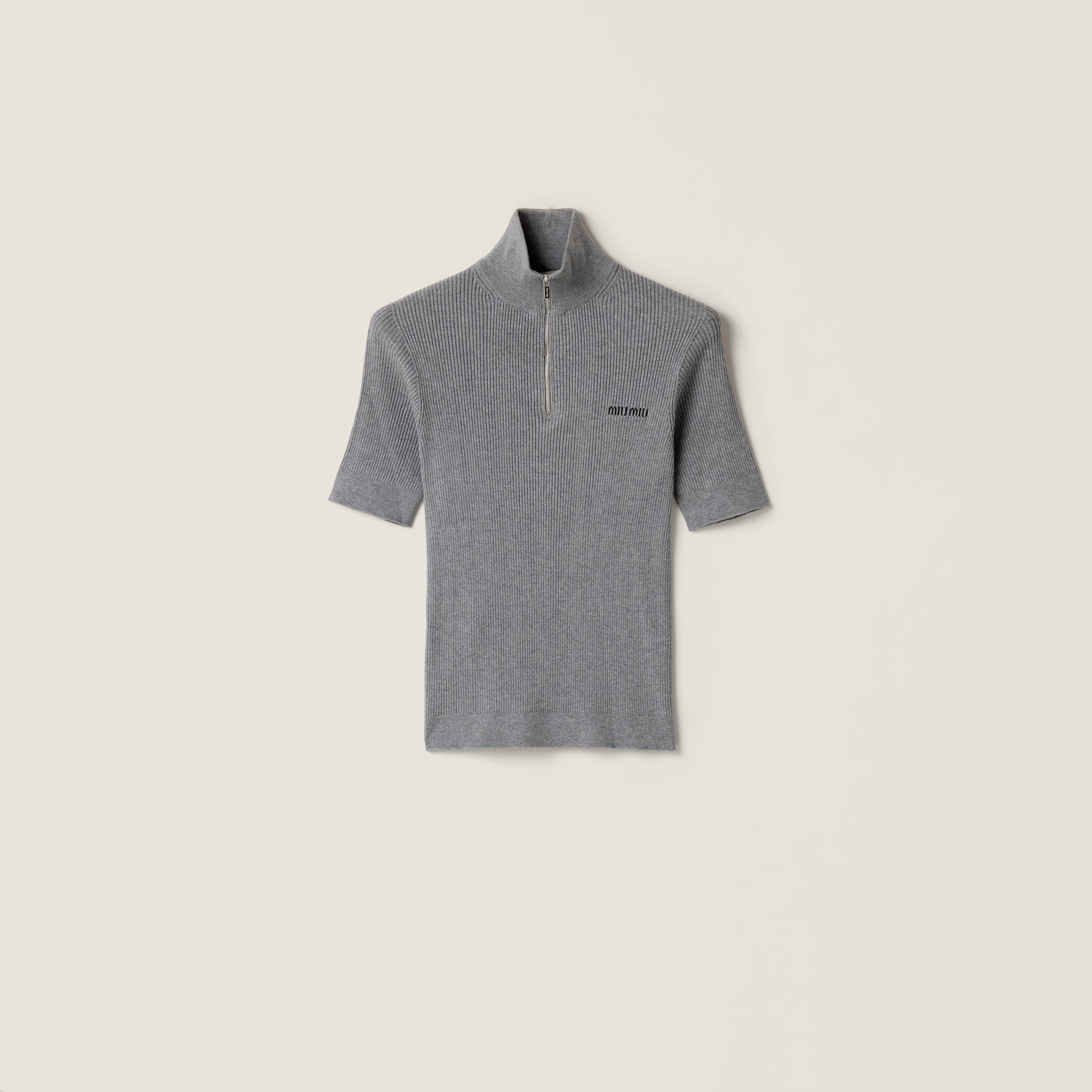 Miu Miu Cotton Half-zipper Sweater In Gray