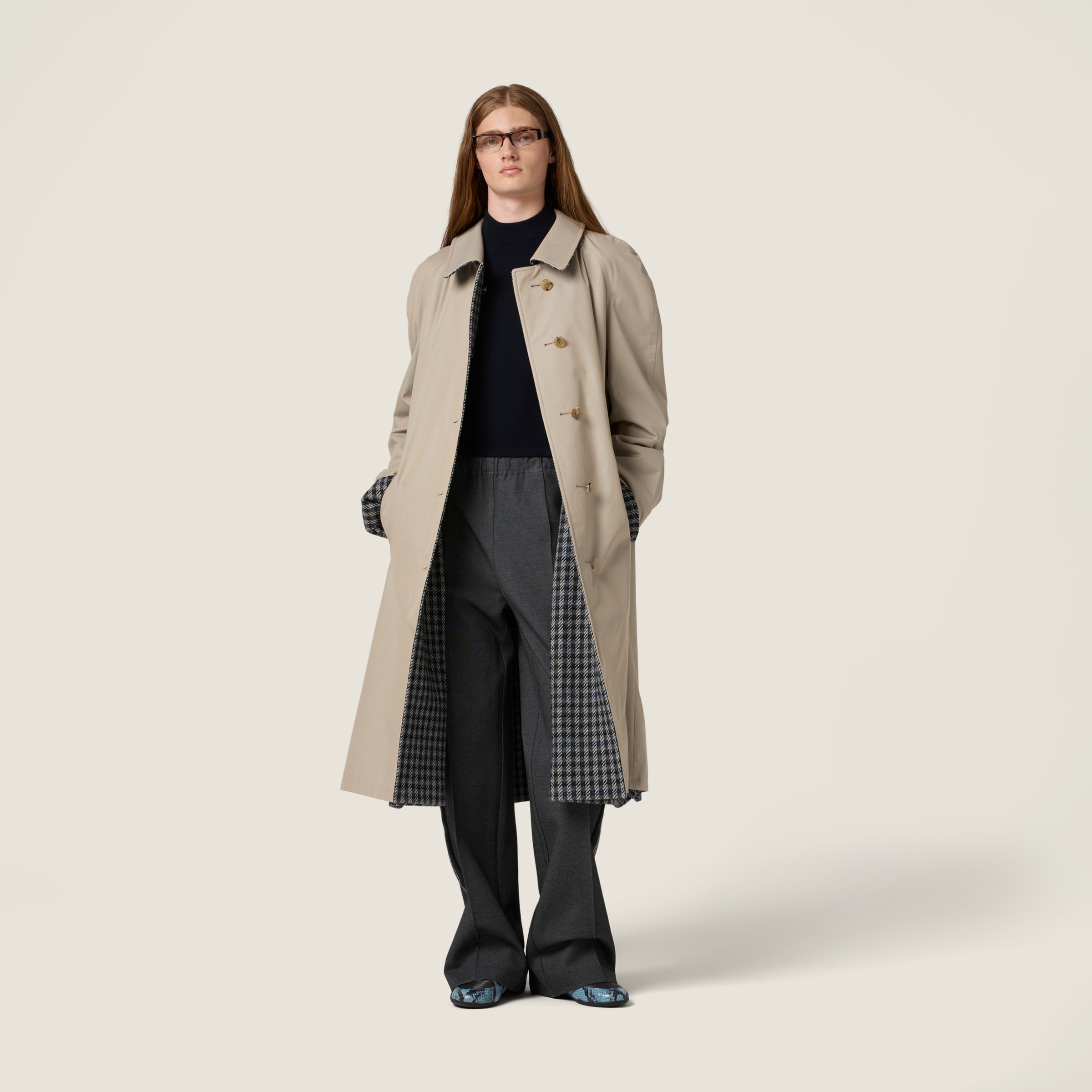 Miu Miu Mock-neck Cashmere Sweater In Blue