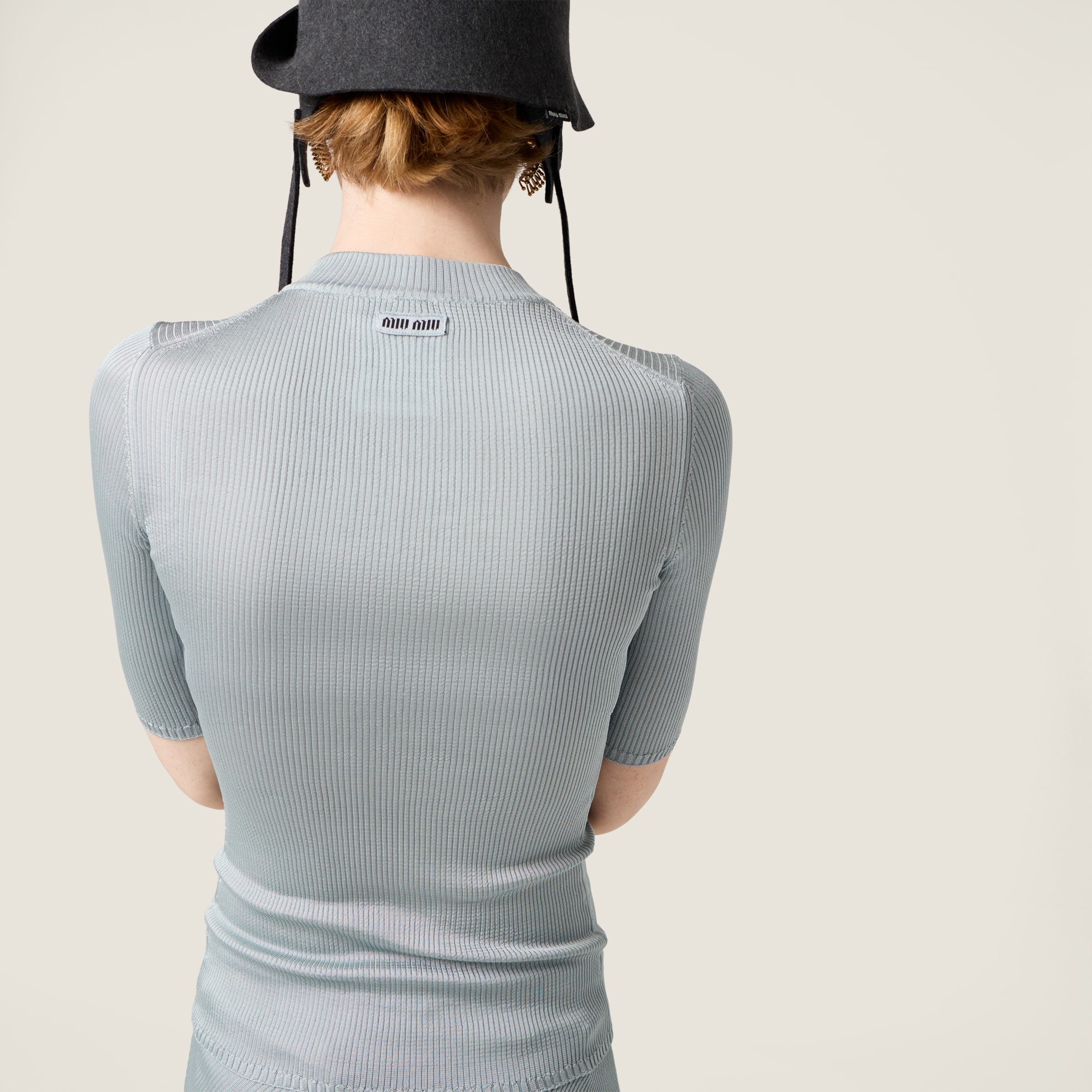 Miu Miu Silk Turtleneck Sweater In Blue