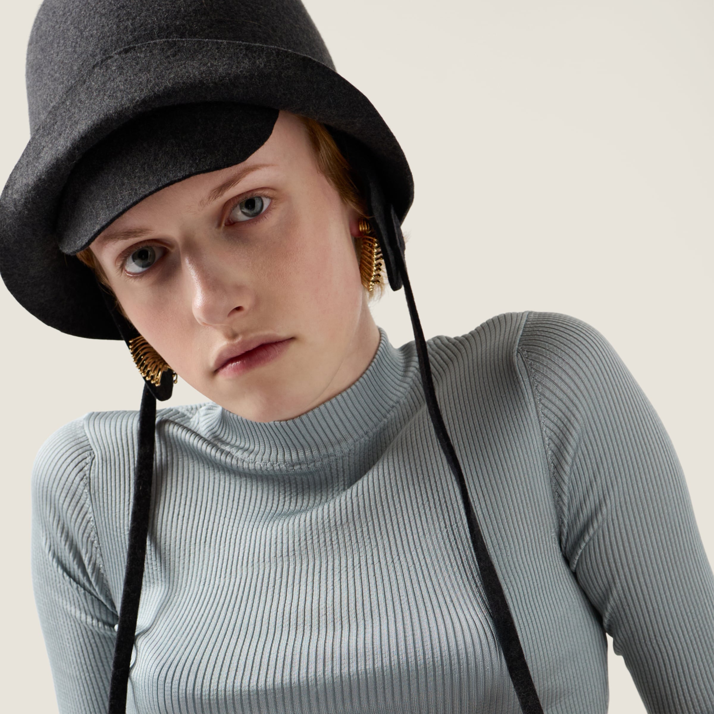 Miu Miu Silk Turtleneck Sweater In Blue