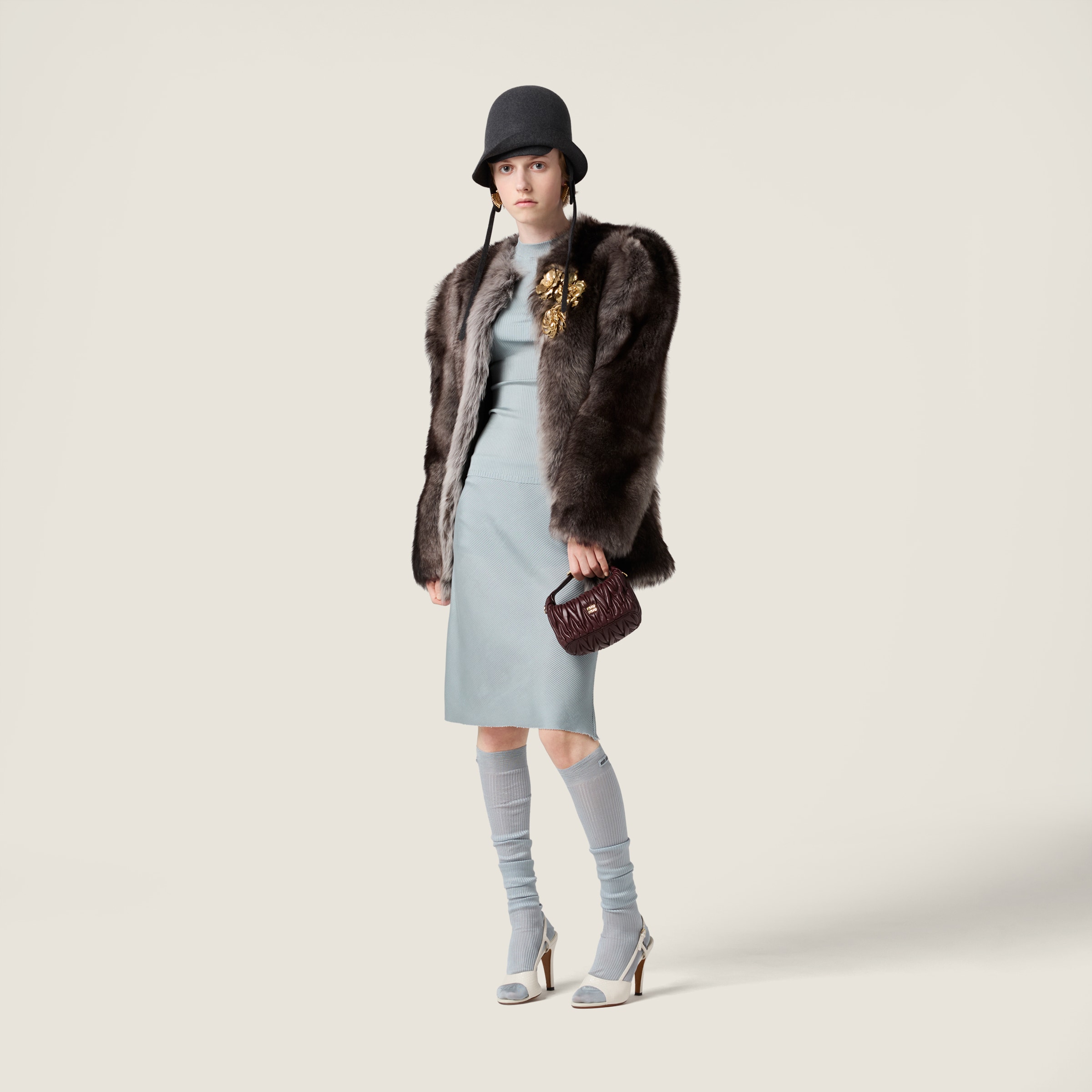 Miu Miu Silk Turtleneck Sweater In Blue