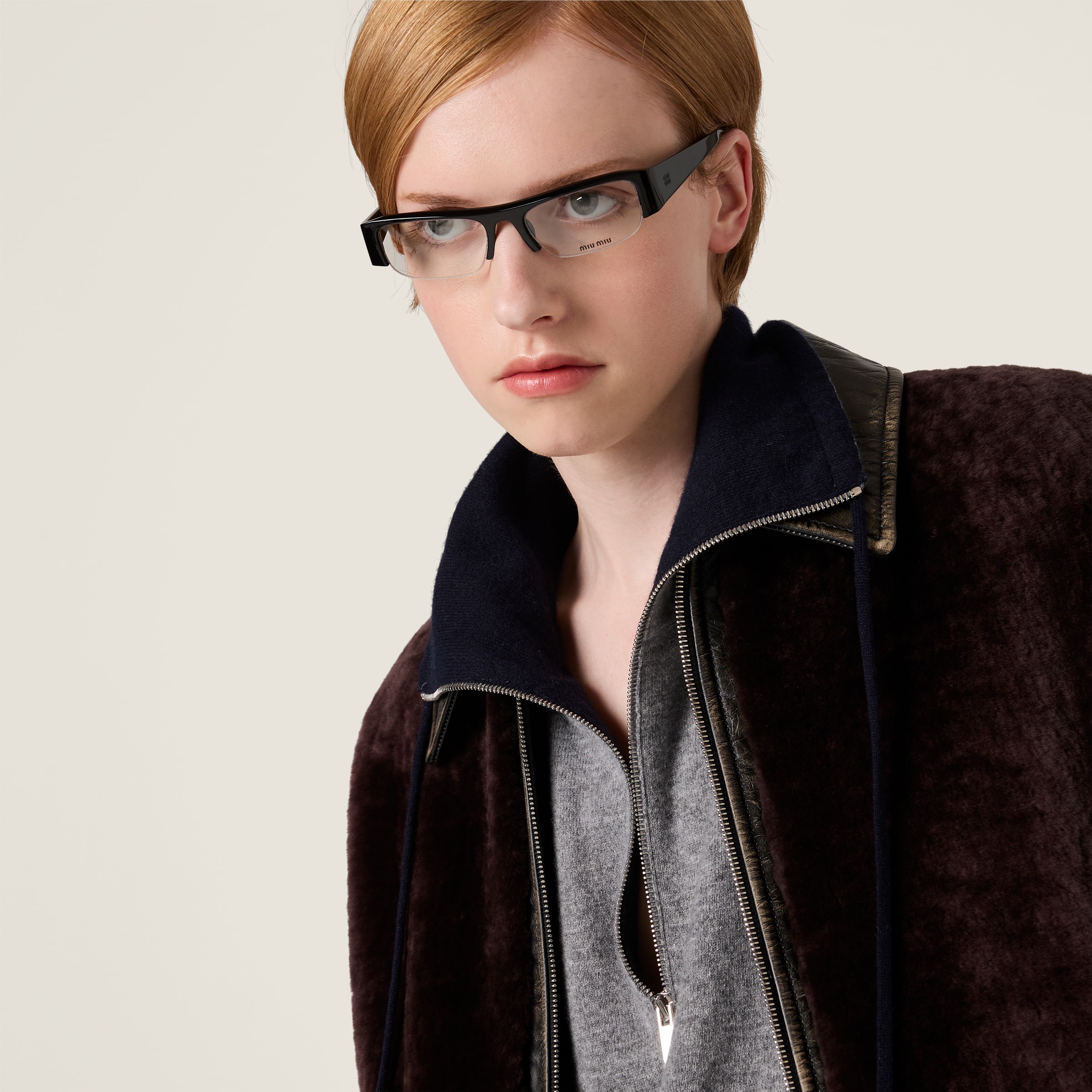 Grey+blue Cashmere Half-zipper Sweater | Miu Miu - United States Grey+blue Cashmere Half-zipper Sweater | Miu Miu - United States
