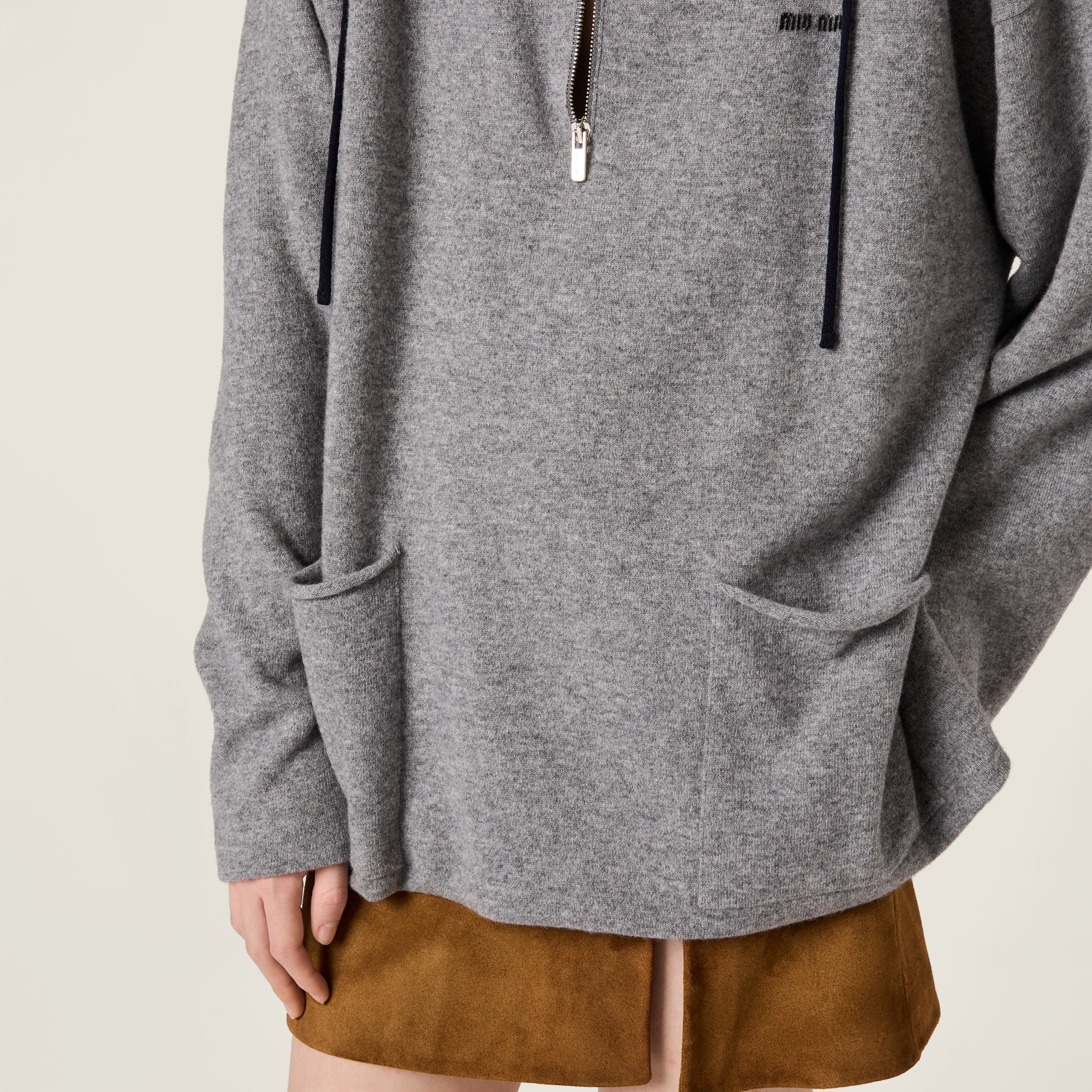 Grey+blue Cashmere Half-zipper Sweater | Miu Miu