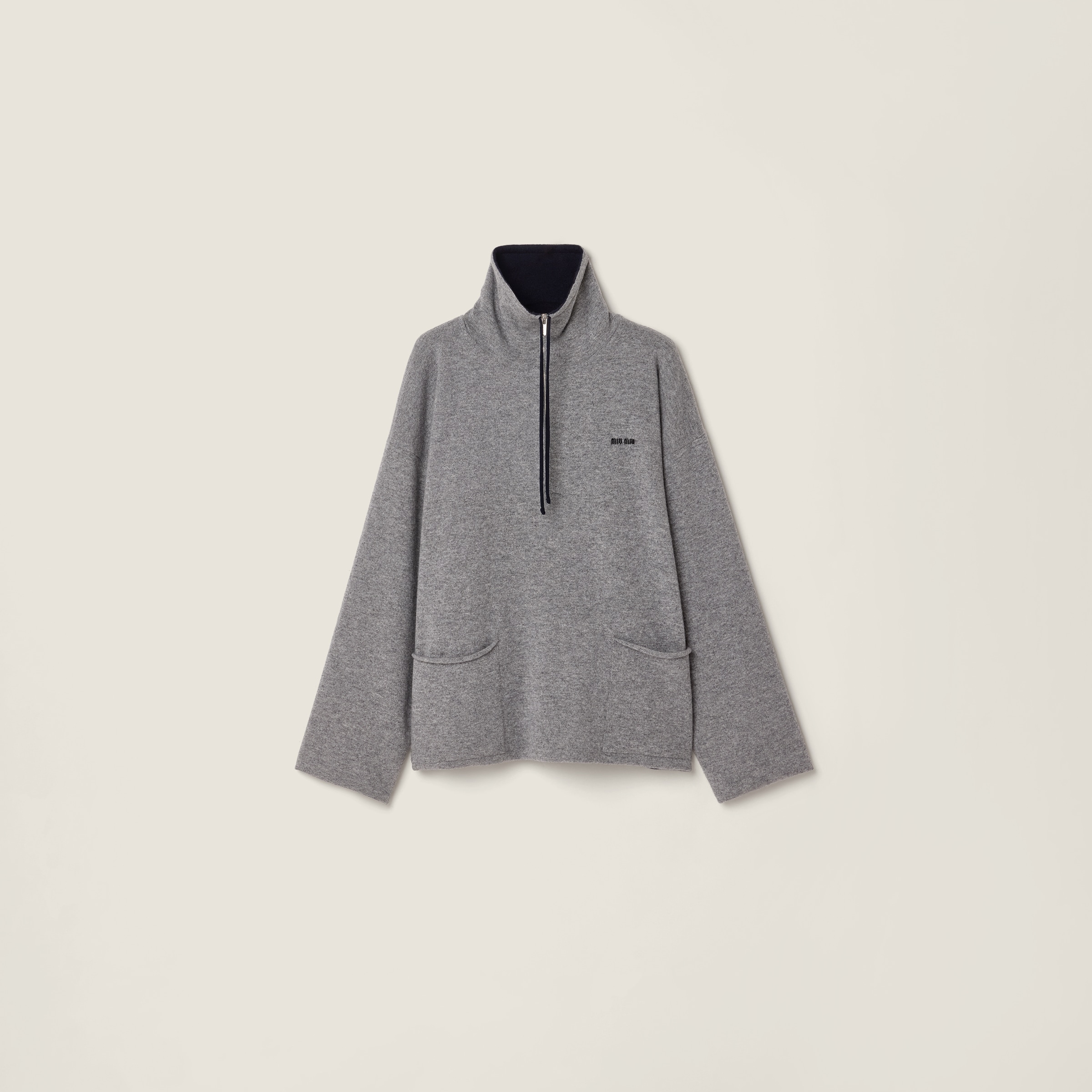 Grey+blue Cashmere Half-zipper Sweater | Miu Miu