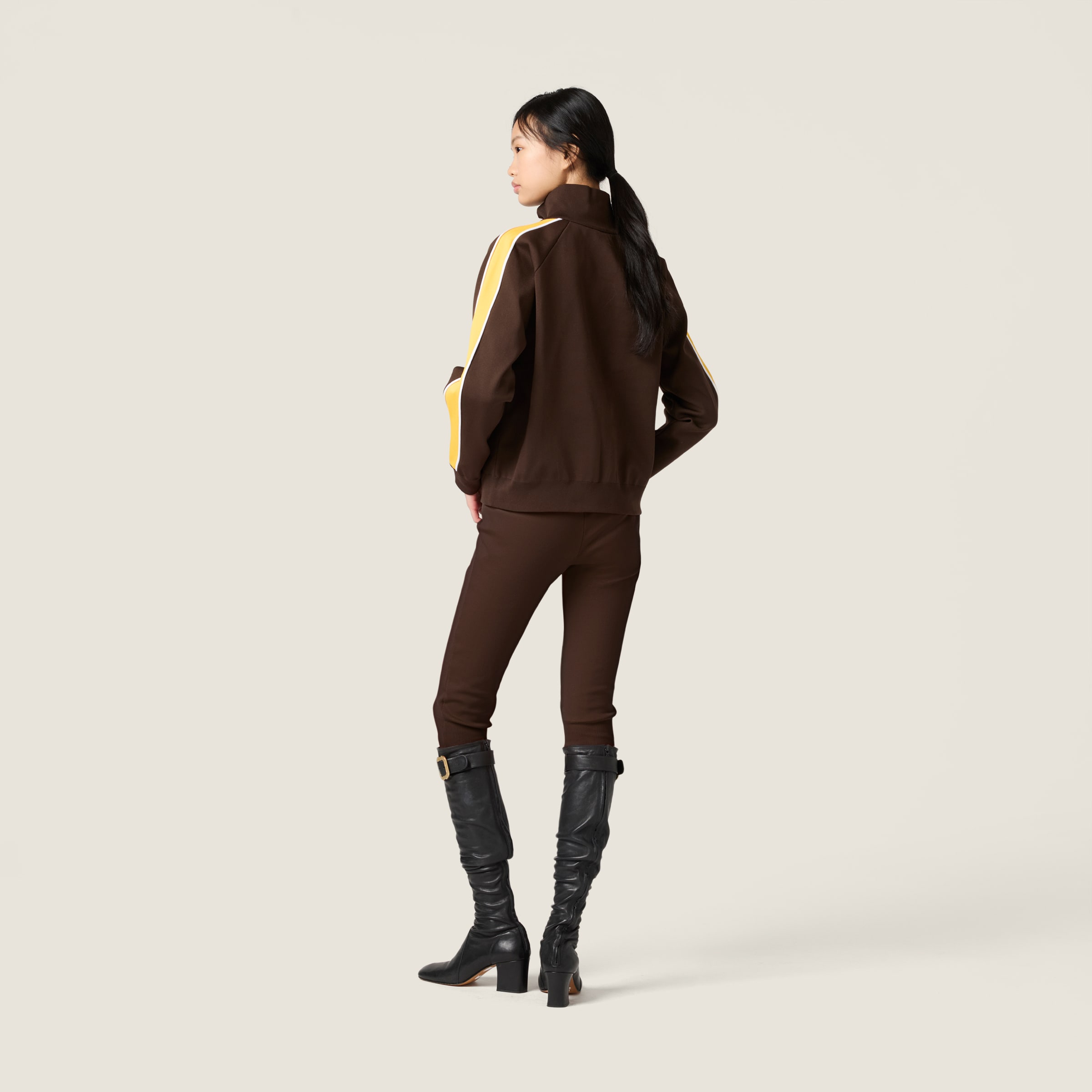 Miu Miu Technical Yarn Zipper Sweatshirt In Brown